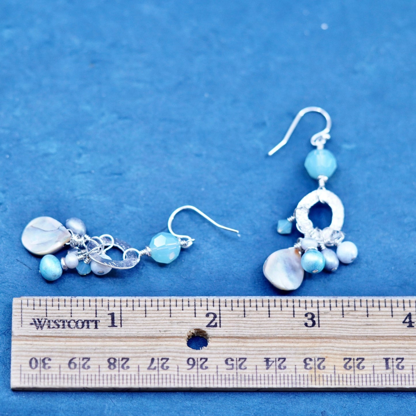 Rare 925 Sterling 925 Silver handmade pearl abalone bead dangly earrings