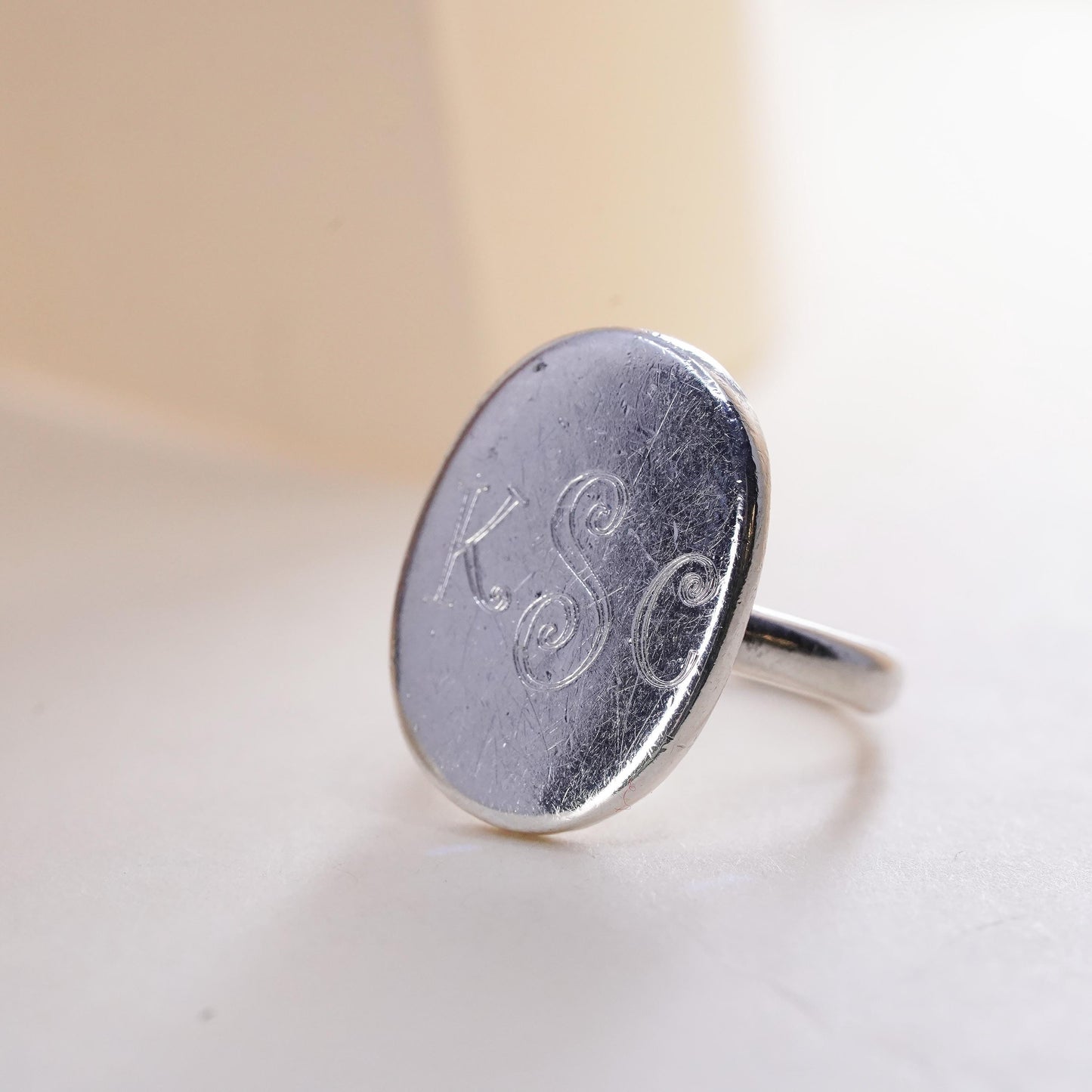 Size 6, vintage Sterling silver handmade ring, 925 monogram “KCS” band