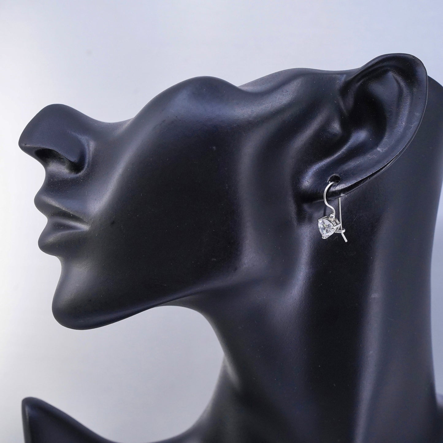 Vintage Sterling 925 silver handmade earrings with heart Cz