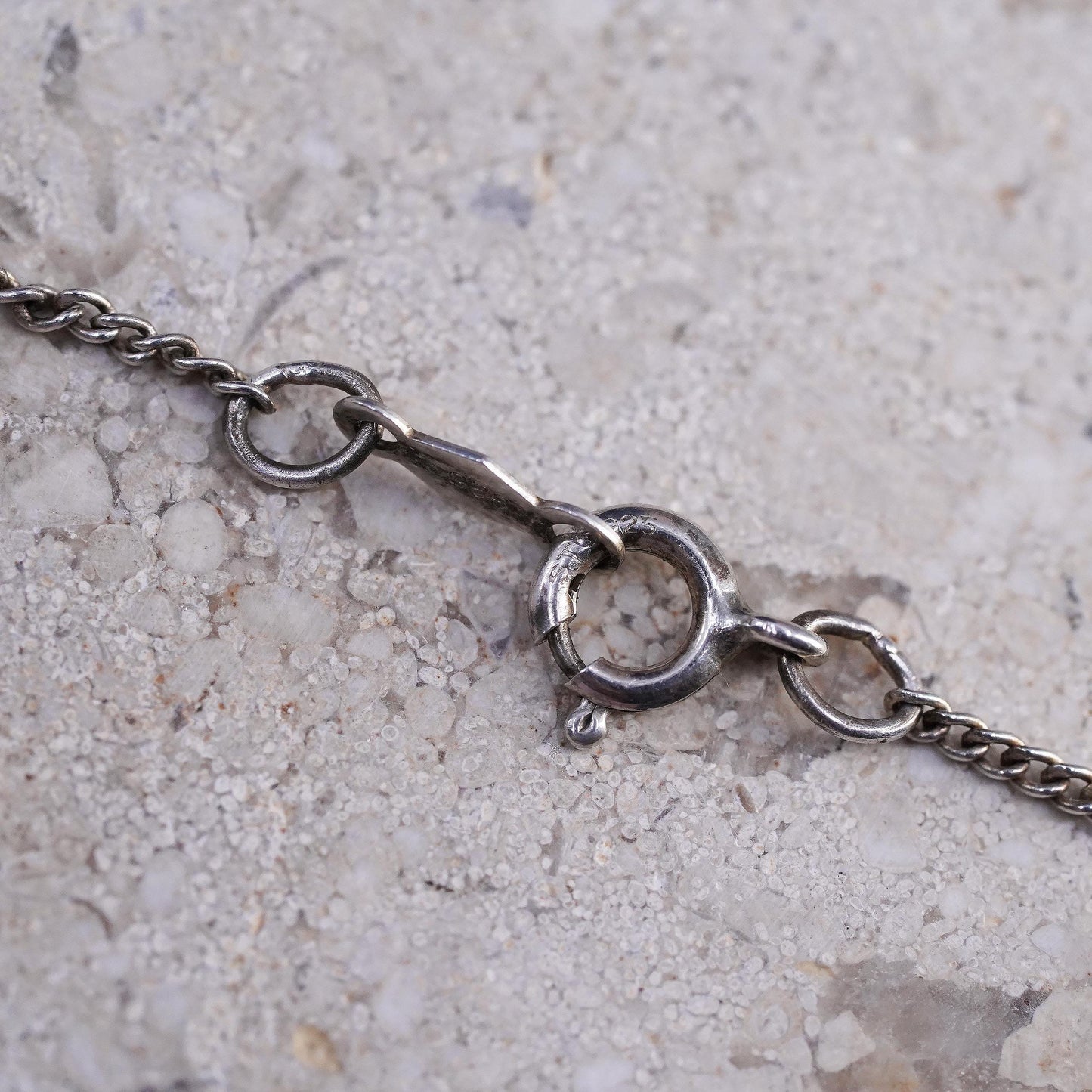 18", vintage sterling silver 925 necklace, teardrop onyx pendant curb chain
