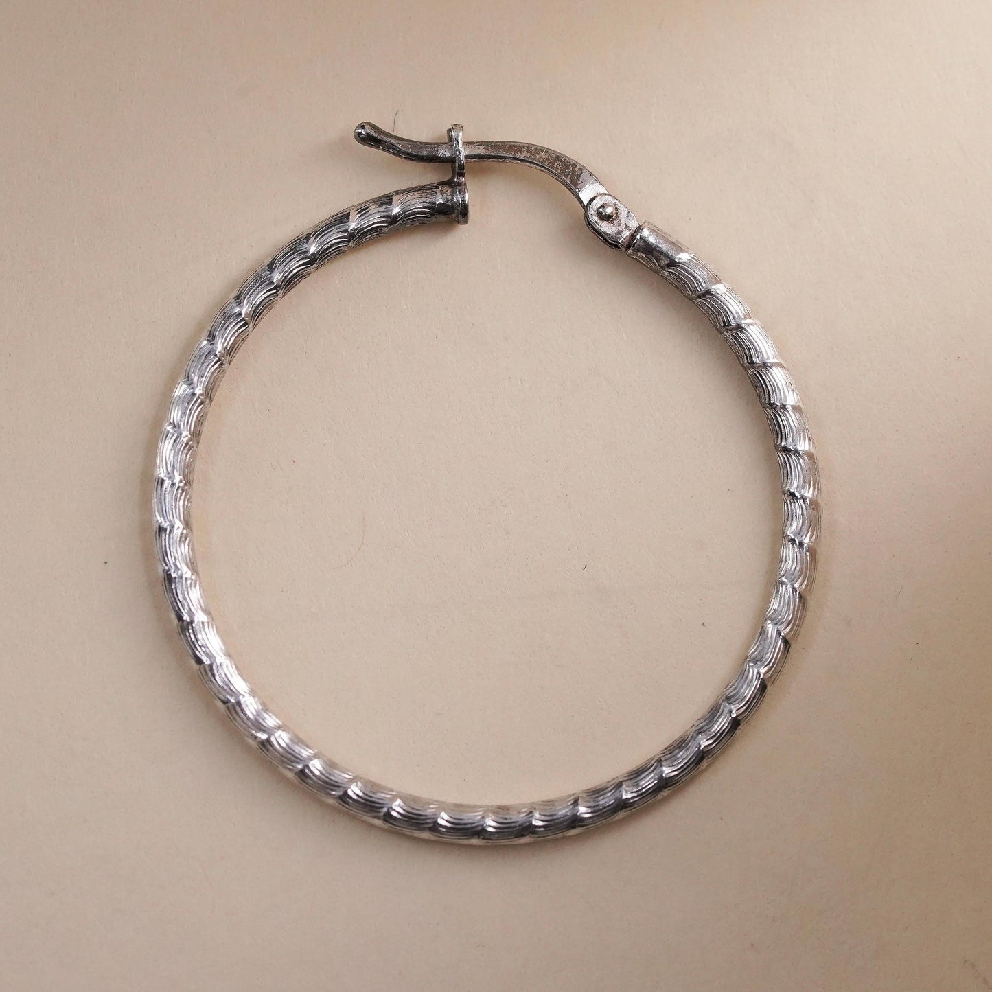 1.25", Vintage sterling silver loop single earring, textured hoop