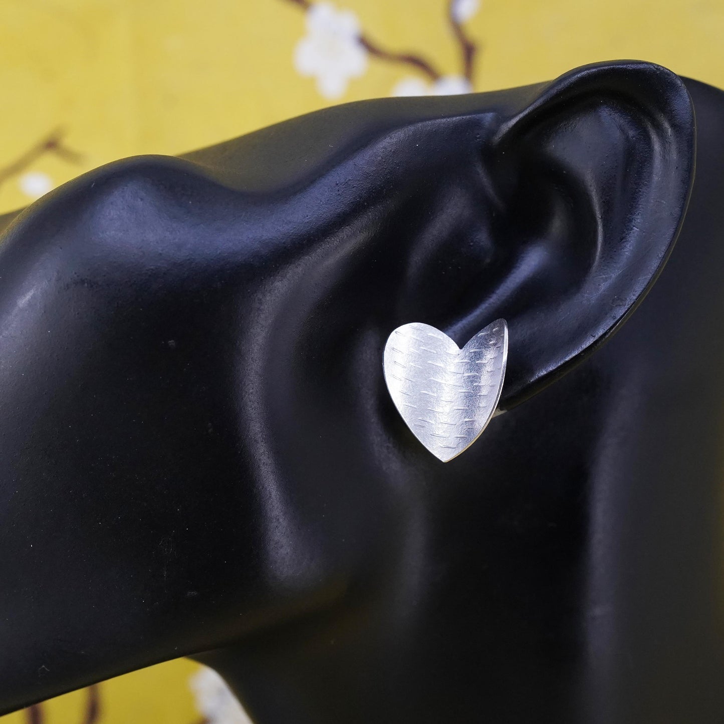 Vintage Sterling silver handmade earrings, textured 925 heart studs