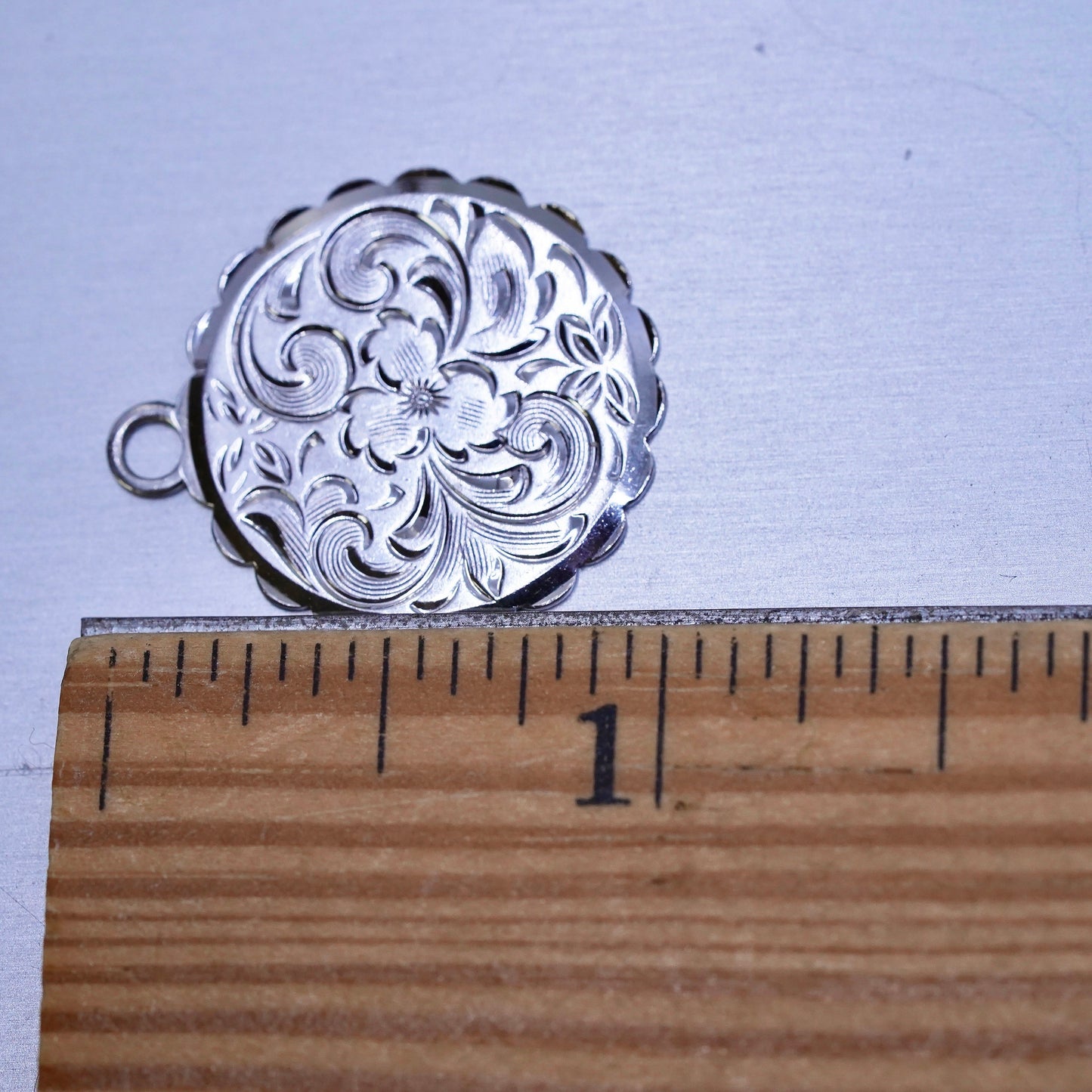 Vintage Sterling silver handmade pendant, circle textured tag charm