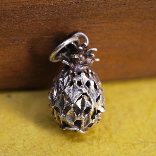 Vintage Sterling silver handmade pendant, 925 silver filigree pineapple