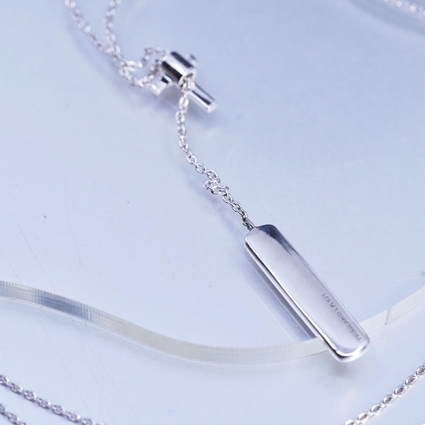 32", vintage Sterling 925 silver handmade extra long circle necklace cross