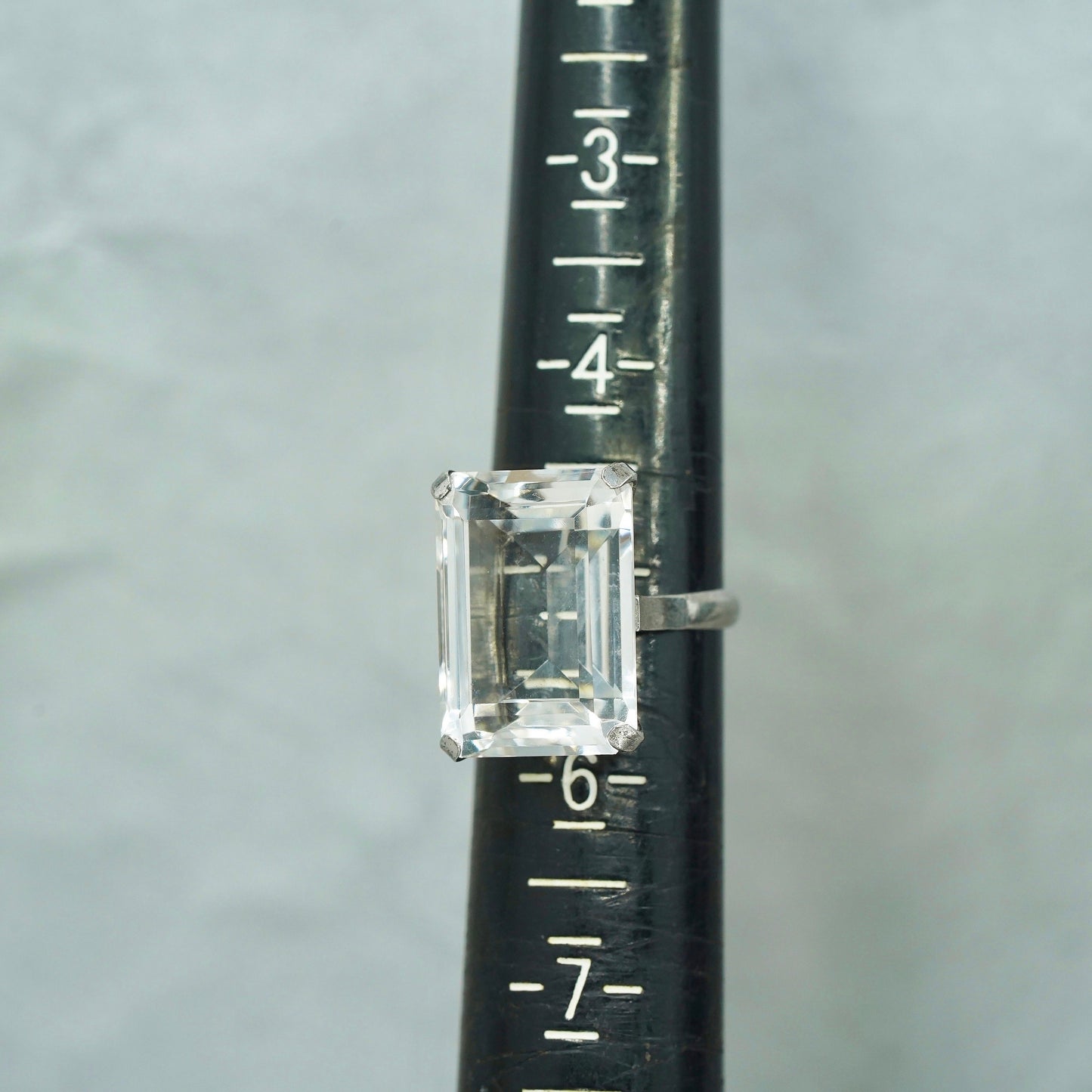 Size 5, vintage Sterling 925 silver handmade ring with crystal