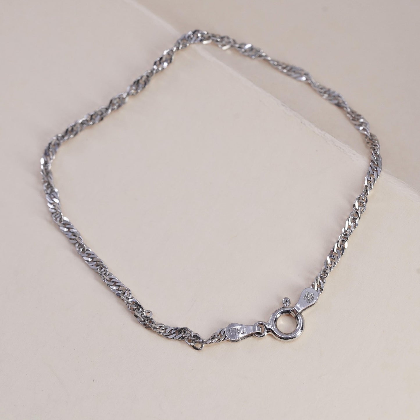 7", 2mm, Vintage Milor sterling silver bracelet, twisted curb link bracelet
