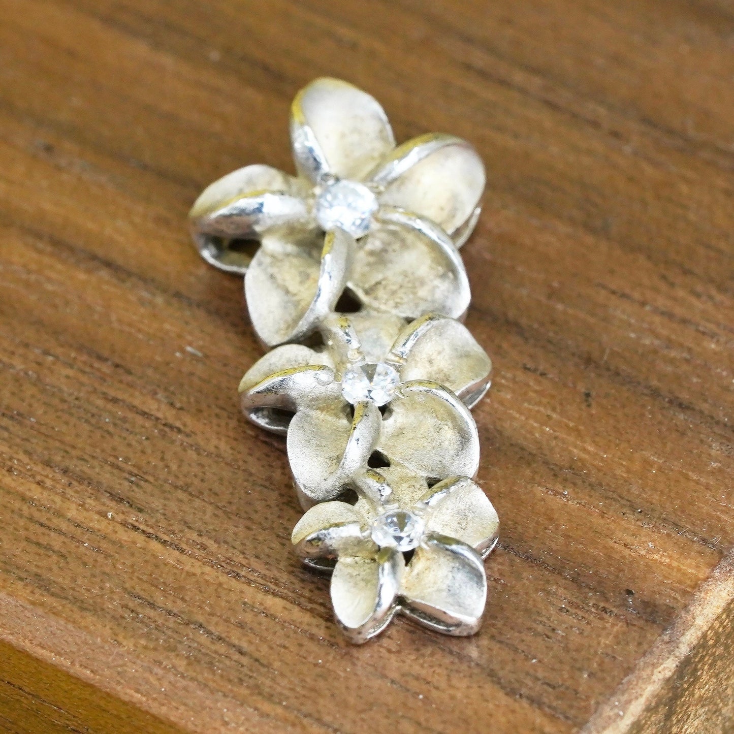 Vintage Sterling silver handmade plumeria flower pendant, 925 charm with Cz