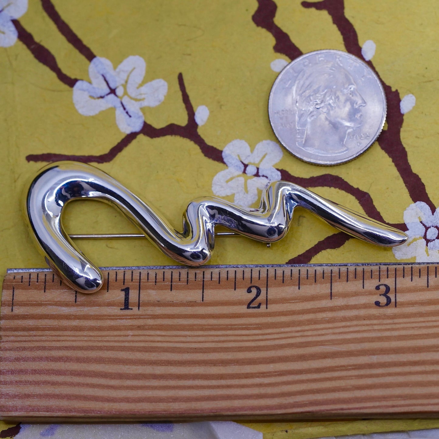 3” Vintage handmade sterling 925 silver long tornado brooch pin