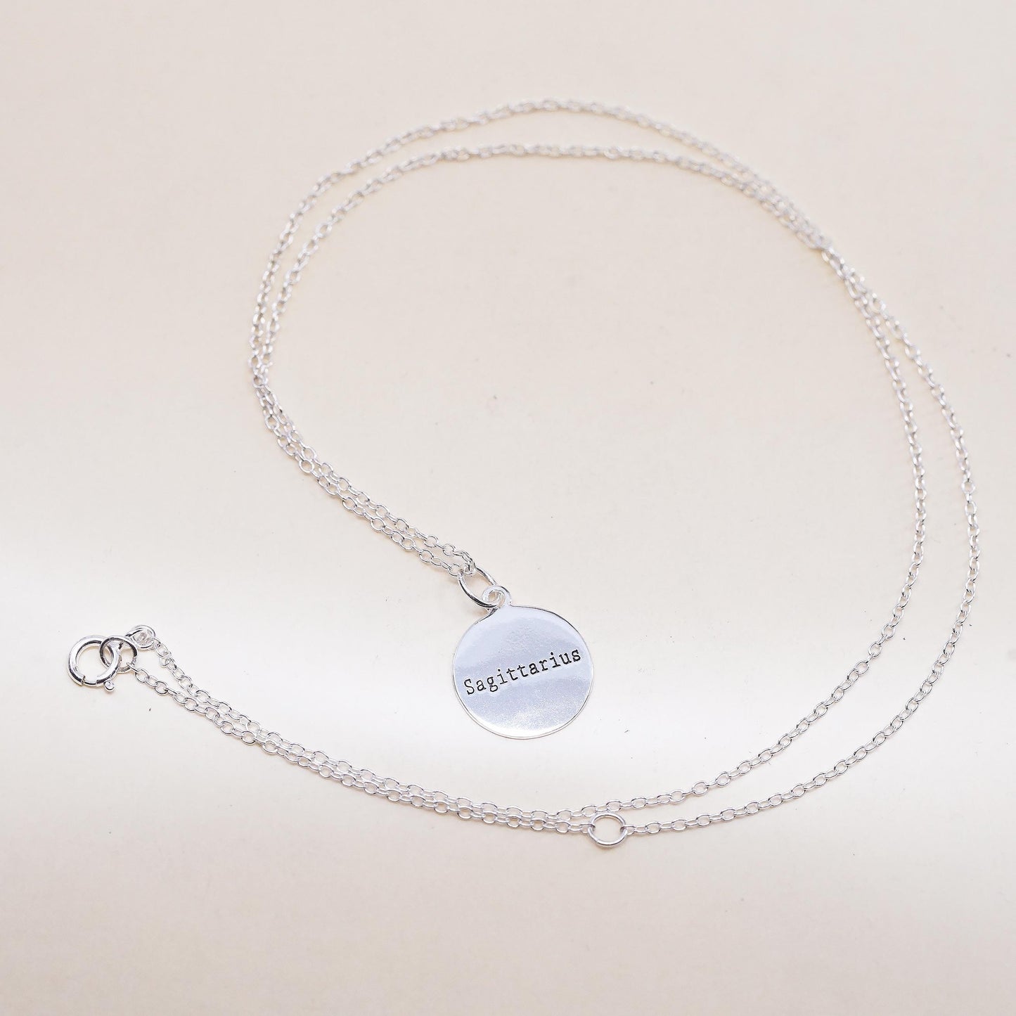 16+2", sterling silver necklace, 925 circle with Astrology pendant Sagittarius