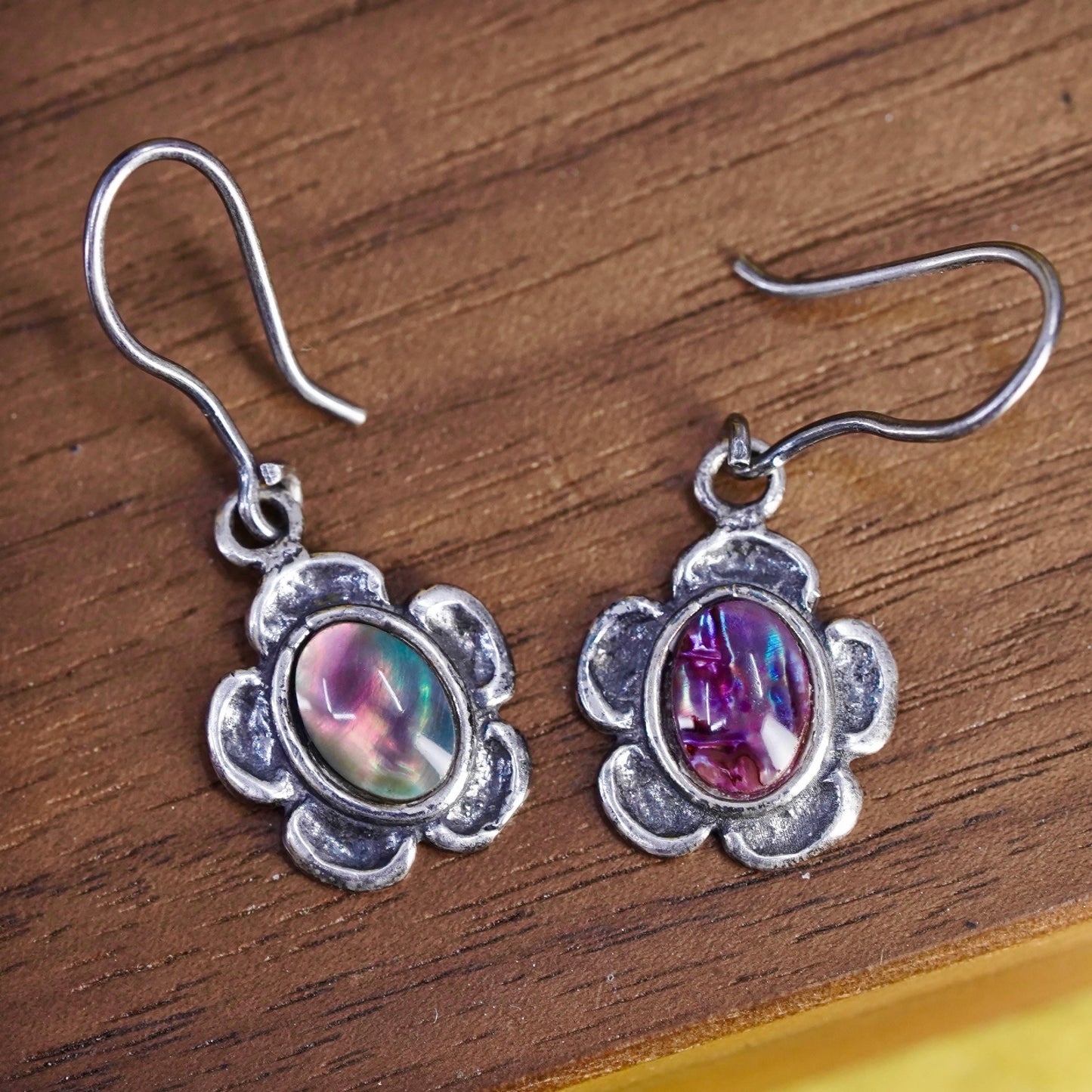Vintage Brazil sterling 925 silver handmade flower earrings with artisan glass
