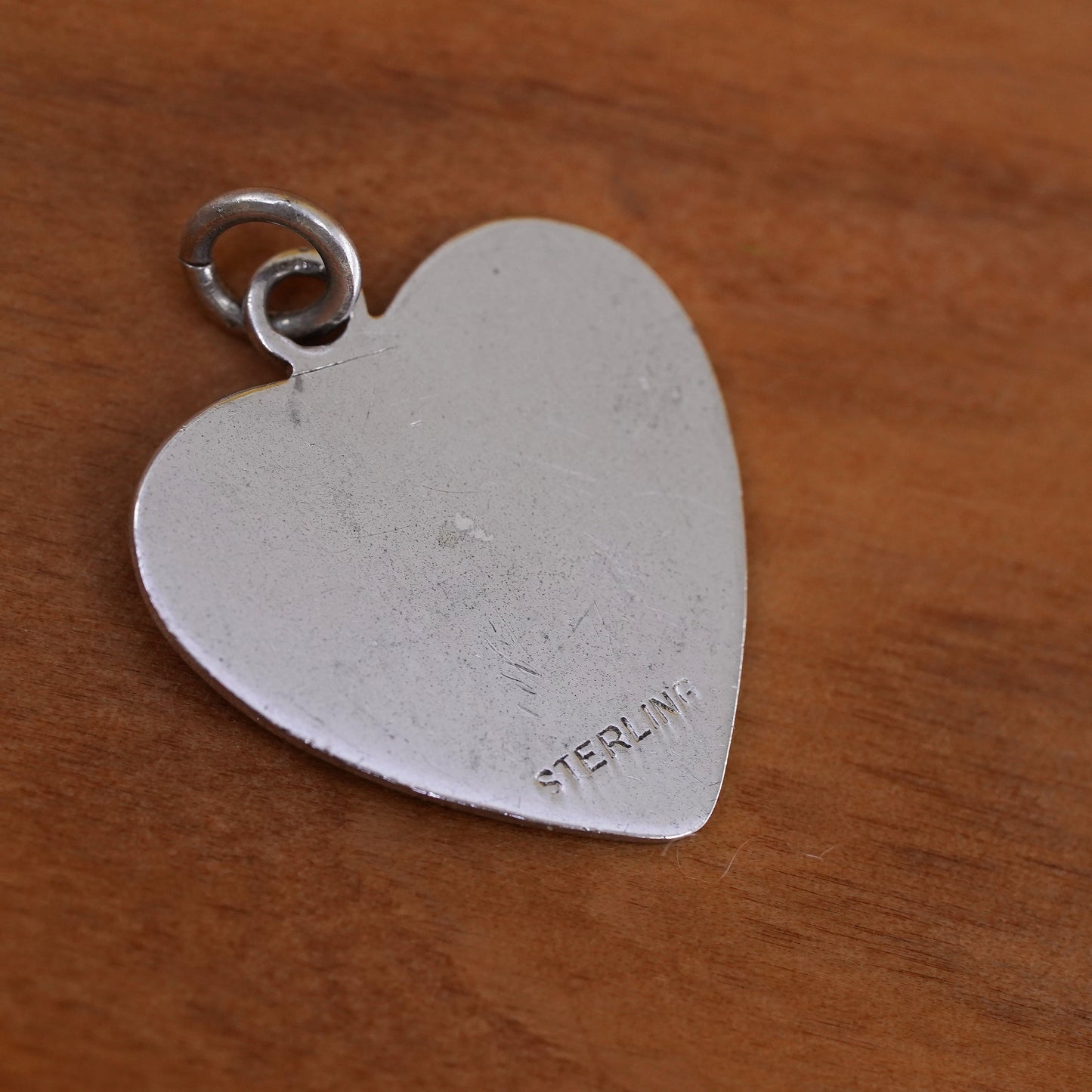 Vintage Sterling silver handmade charm, 925 heart tag pendant engraved C