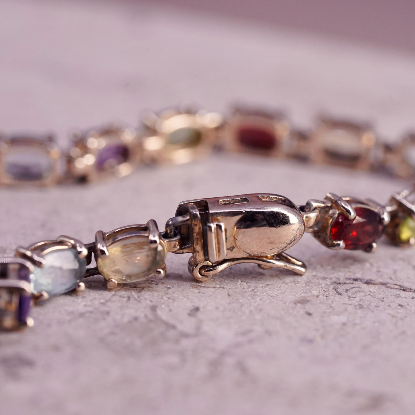 6.75” VTG gold plated sterling silver 925 tennis bracelet multi color gemstones