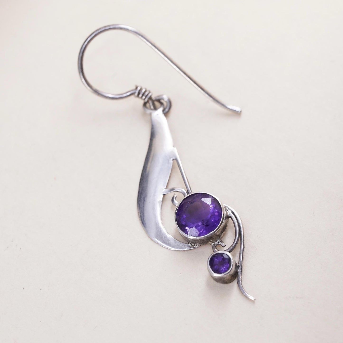Southwestern sterling silver 925 handmade single earring with amethyst