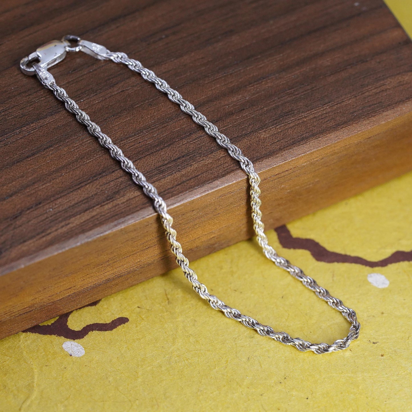7.5",, VTG KA1772 Sterling silver diamond cut rope bracelet, Italy 925 chain
