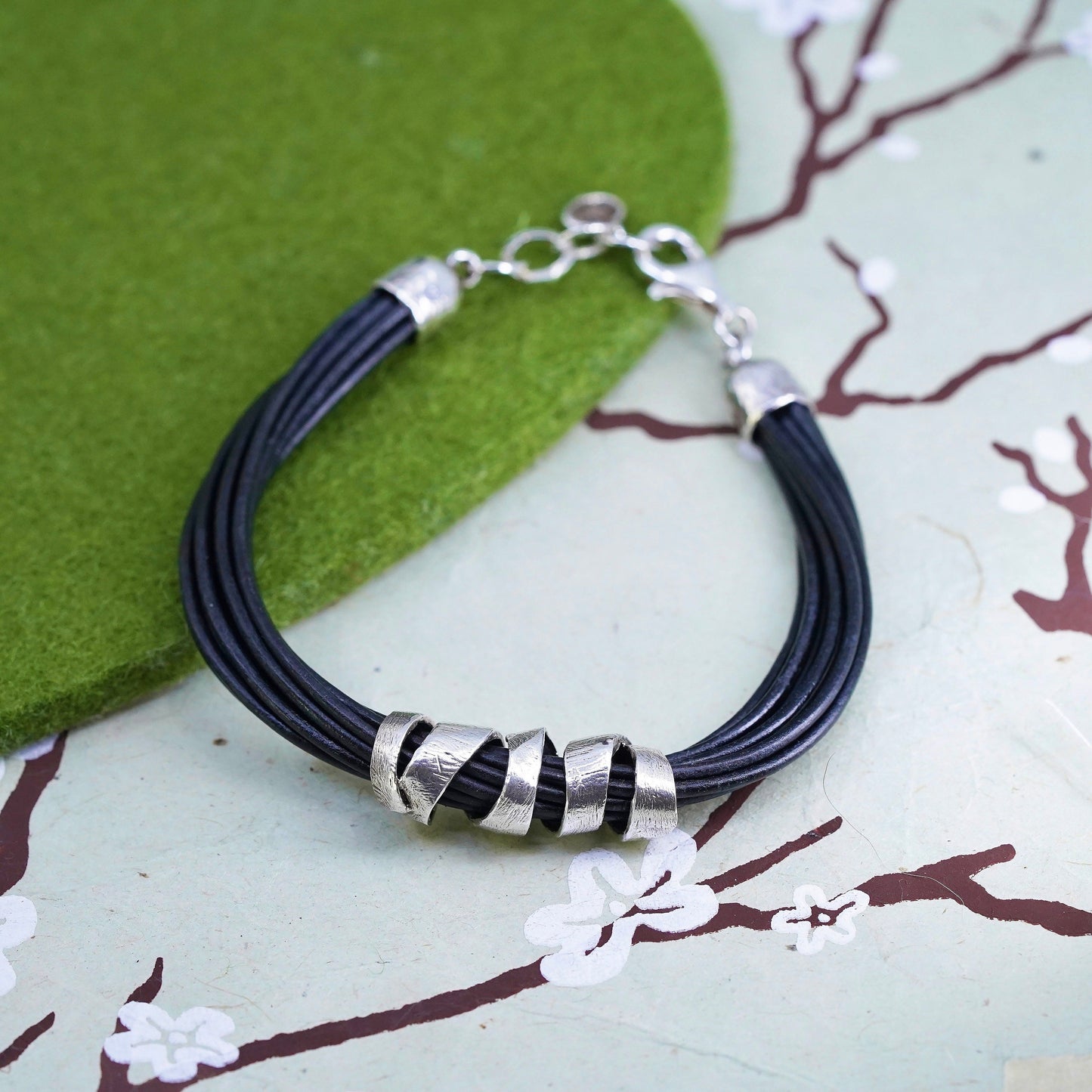 7.25", Silpada Sterling 925 Silver Leather City Sticker Bracelet B3207