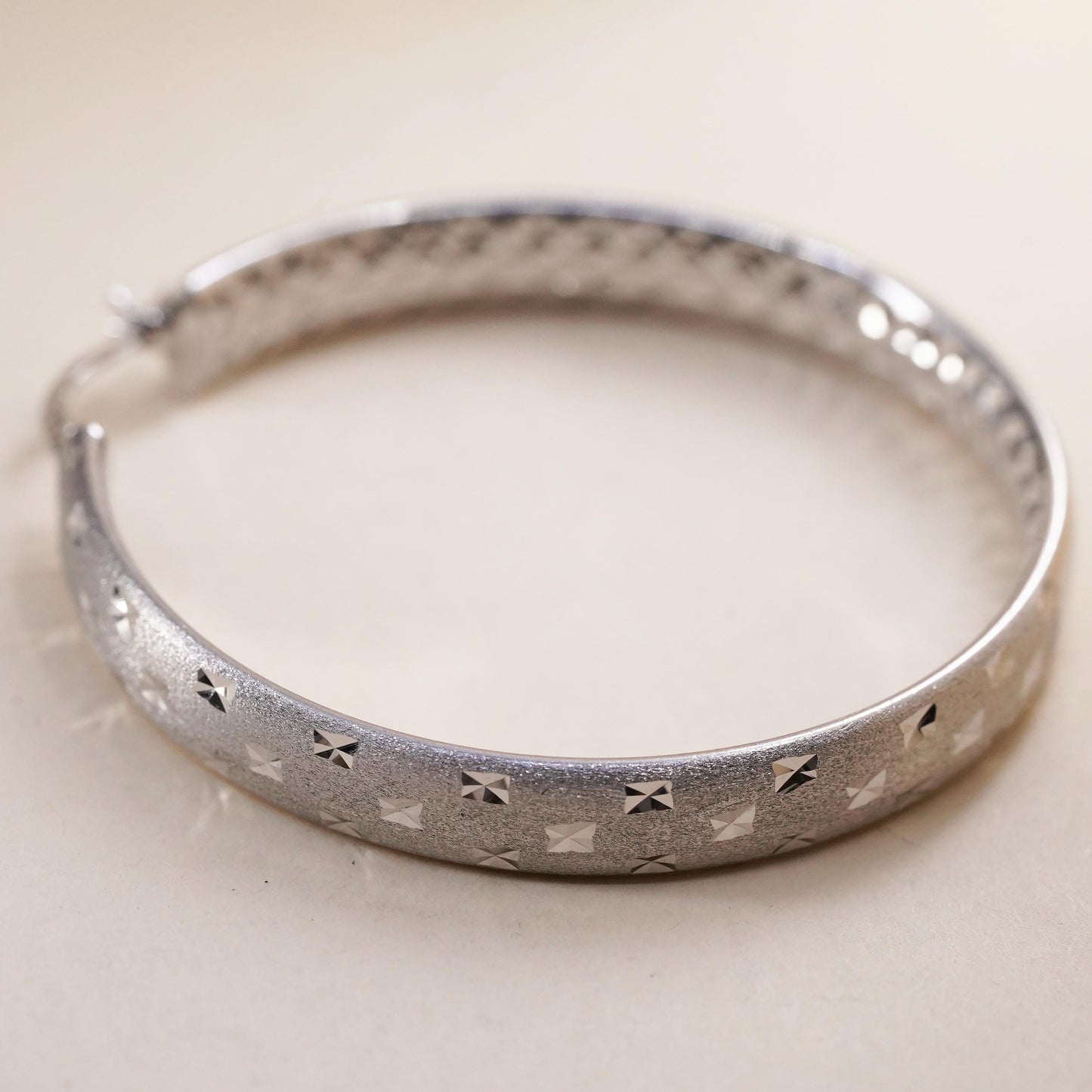 1.75", Vintage sterling silver loop single earring, flatten wide textured hoop