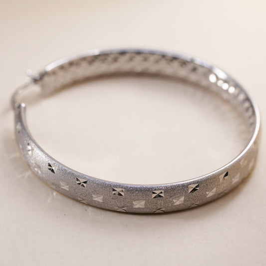 1.75", Vintage sterling silver loop single earring, flatten wide textured hoop