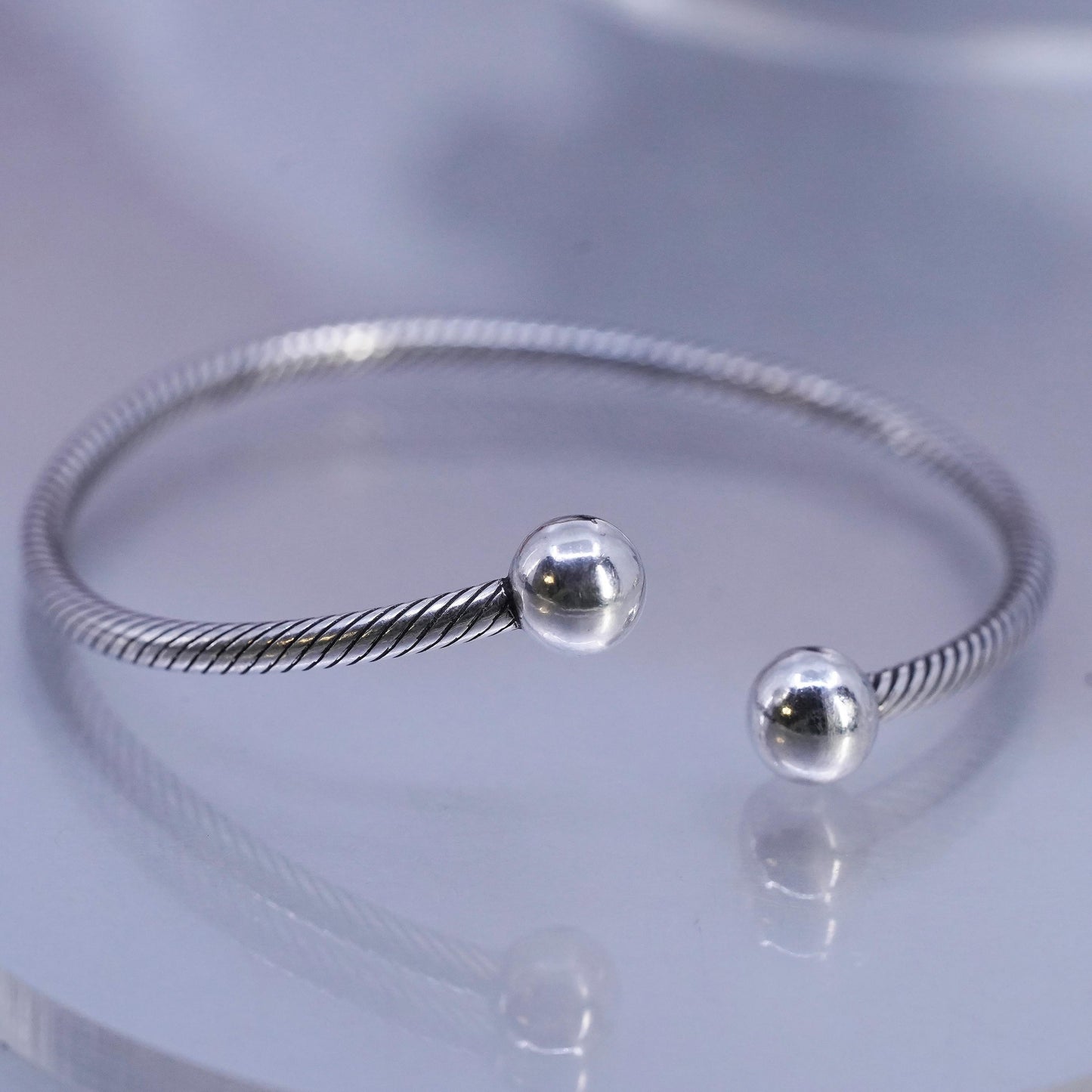 7", Vintage Sterling 925 silver handmade bracelet, cable cuff with beads