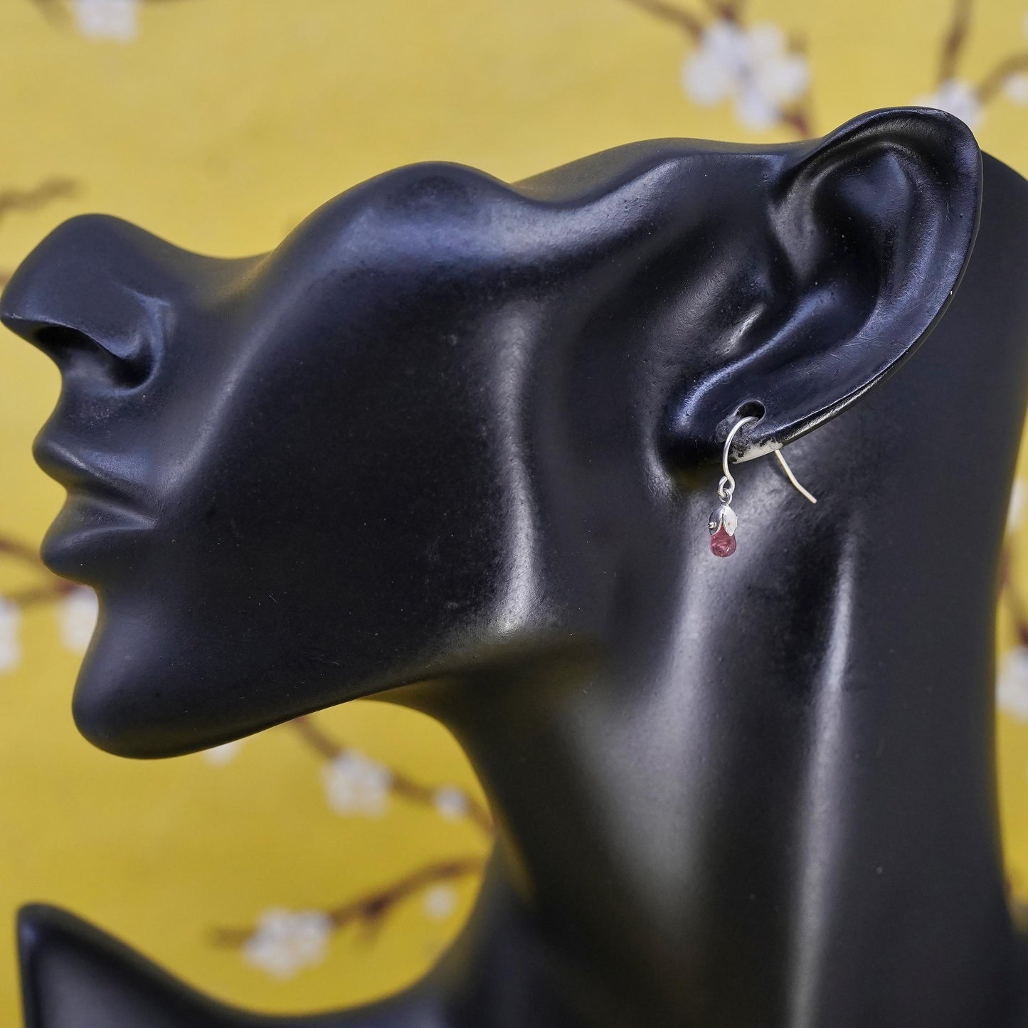 Vintage Sterling silver 925 handmade earrings with pink crystal