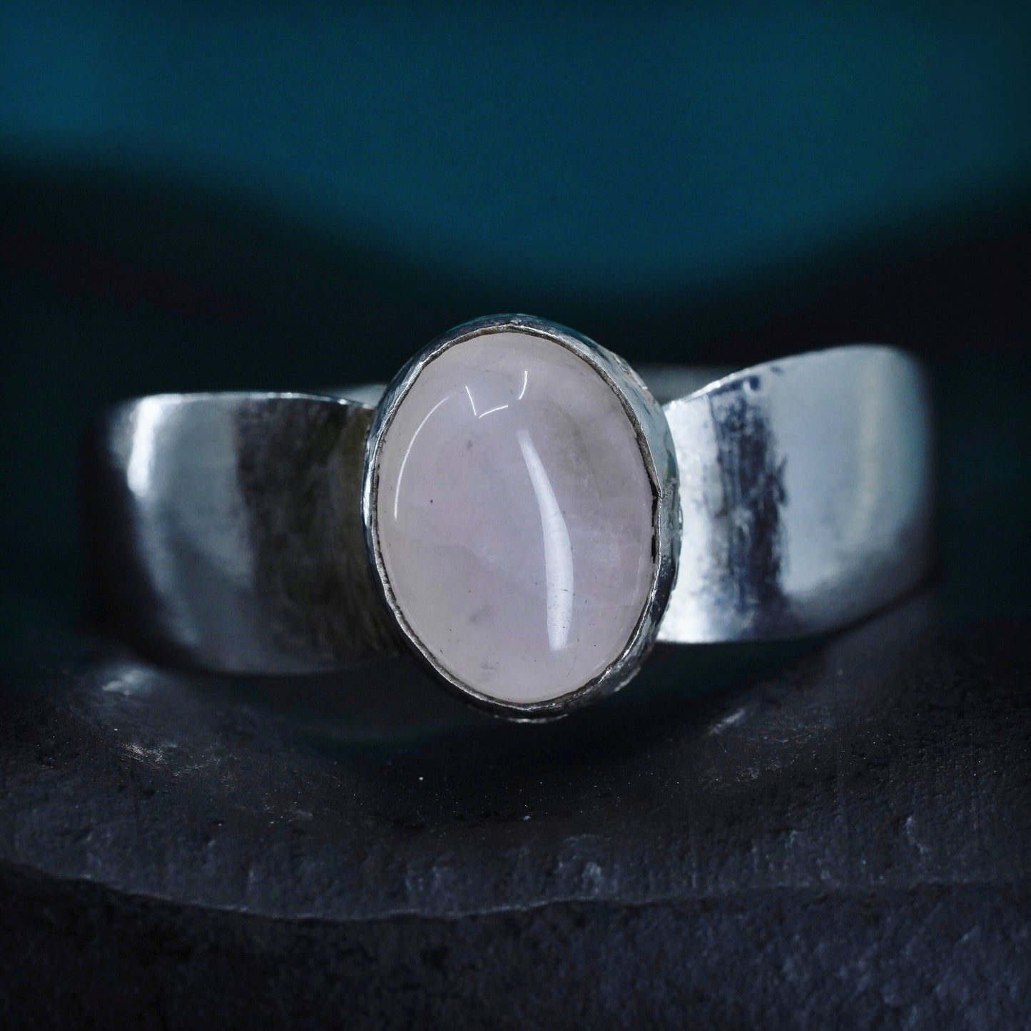 Size 7, vintage Sterling 925 silver handmade statement ring rose pink quartz