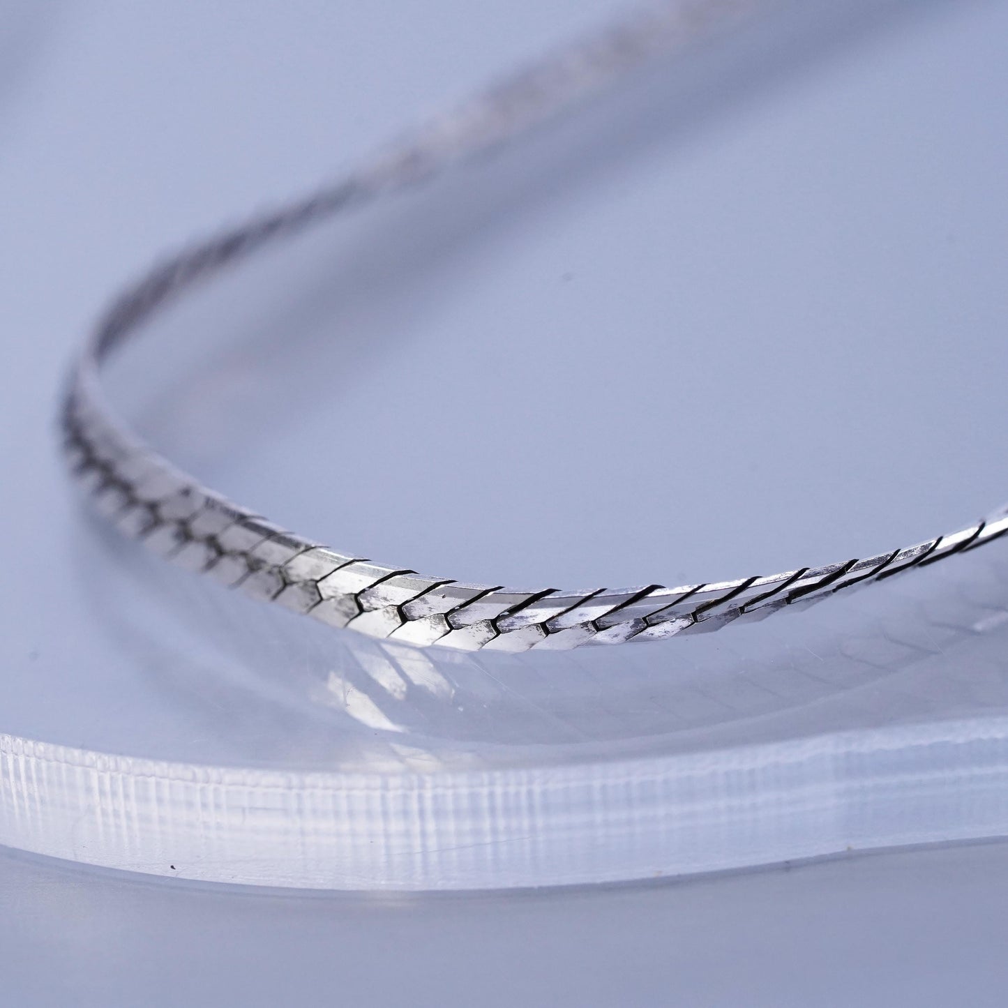 24” 3mm, vintage Sterling 925 silver textured herringbone chain necklace