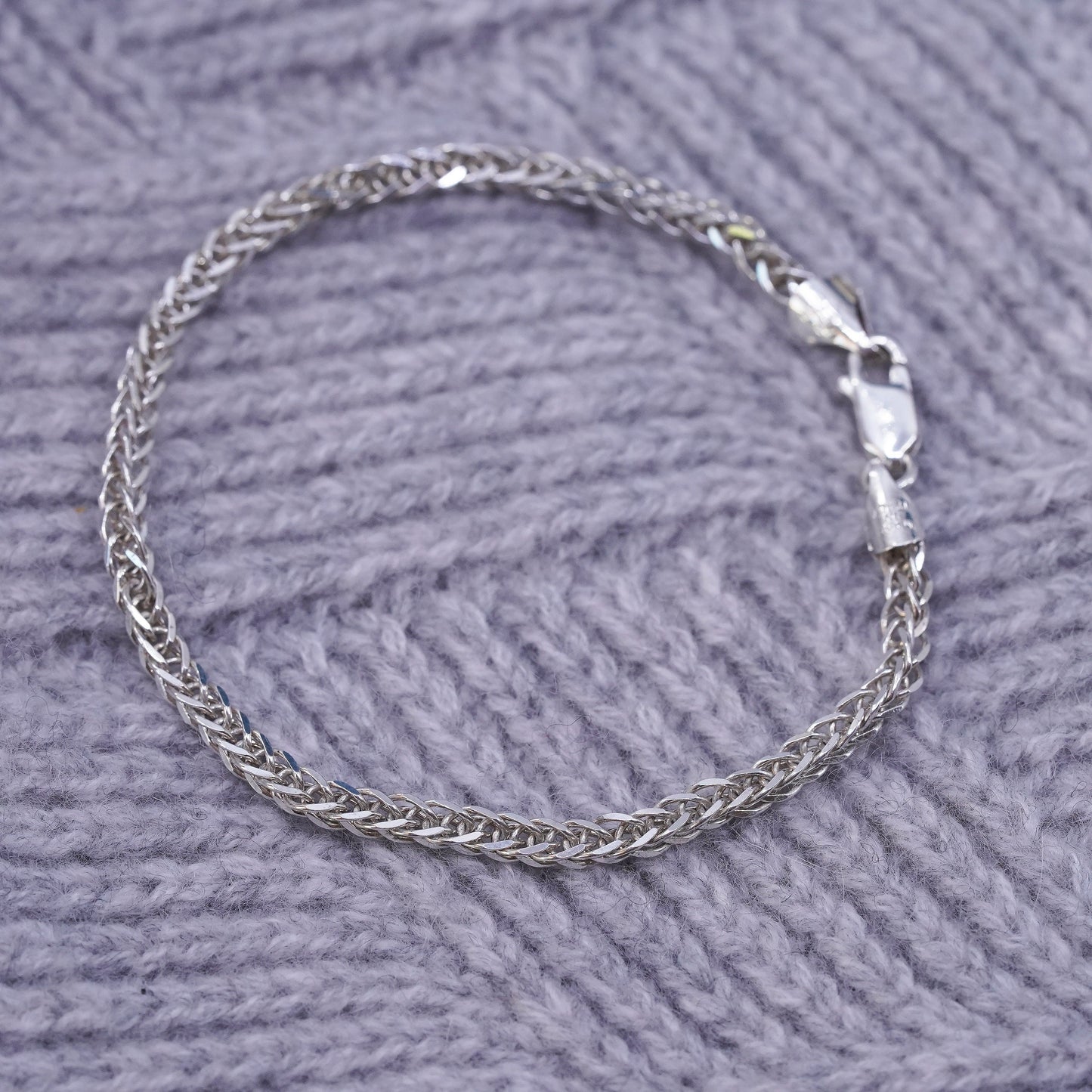 7.25”, vintage Italian Milor Sterling silver bracelet, bold 925 wheat chain