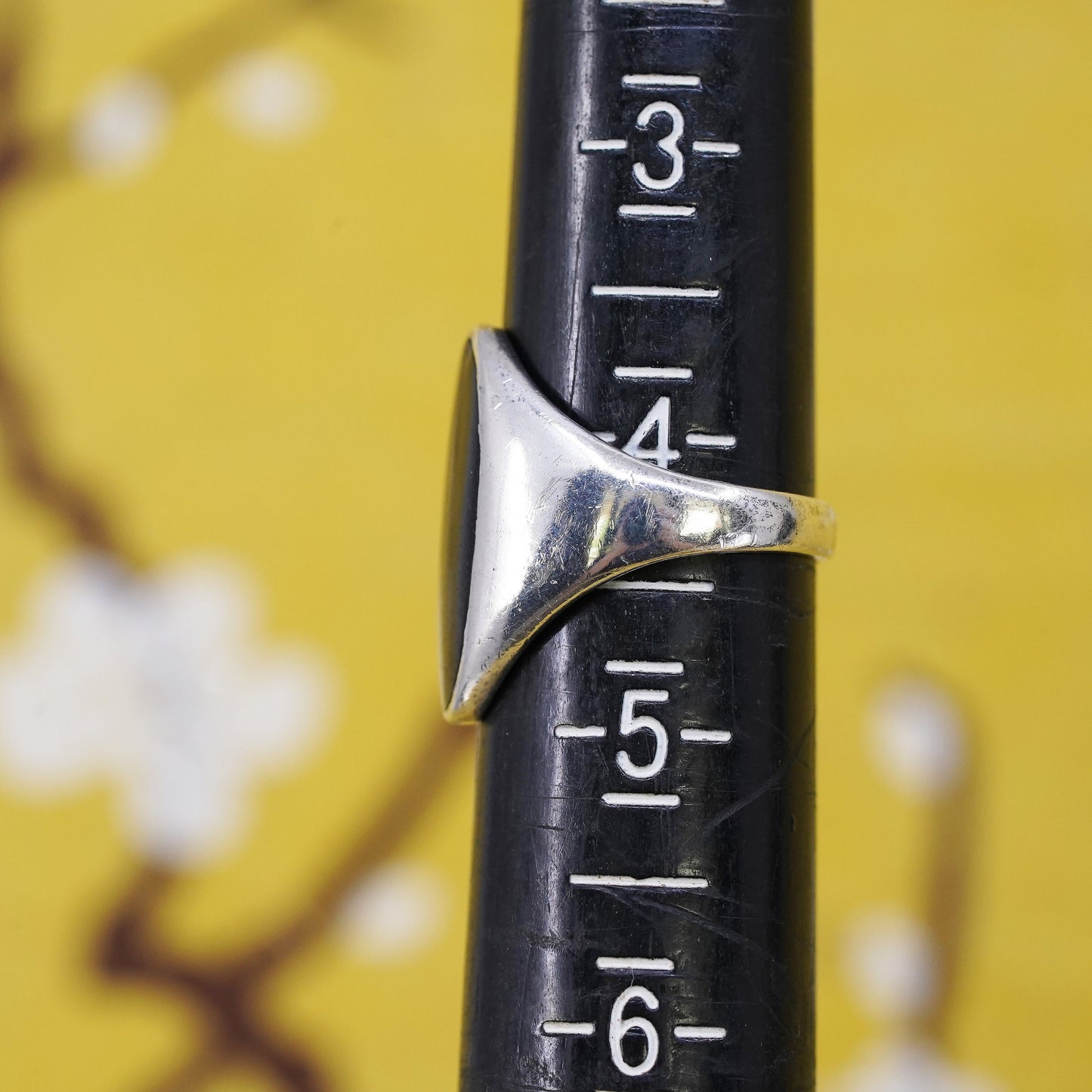Size 4, modern southwestern Sterling 925 silver handmade ring with oval onyx