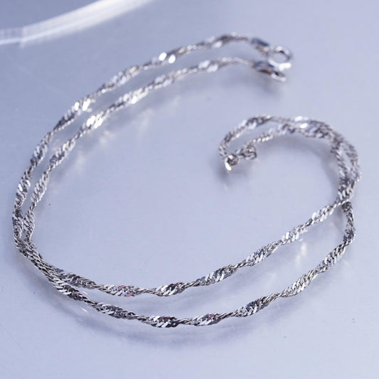 18" 2mm, vintage Italian Sterling 925 silver twisted curb chain necklace