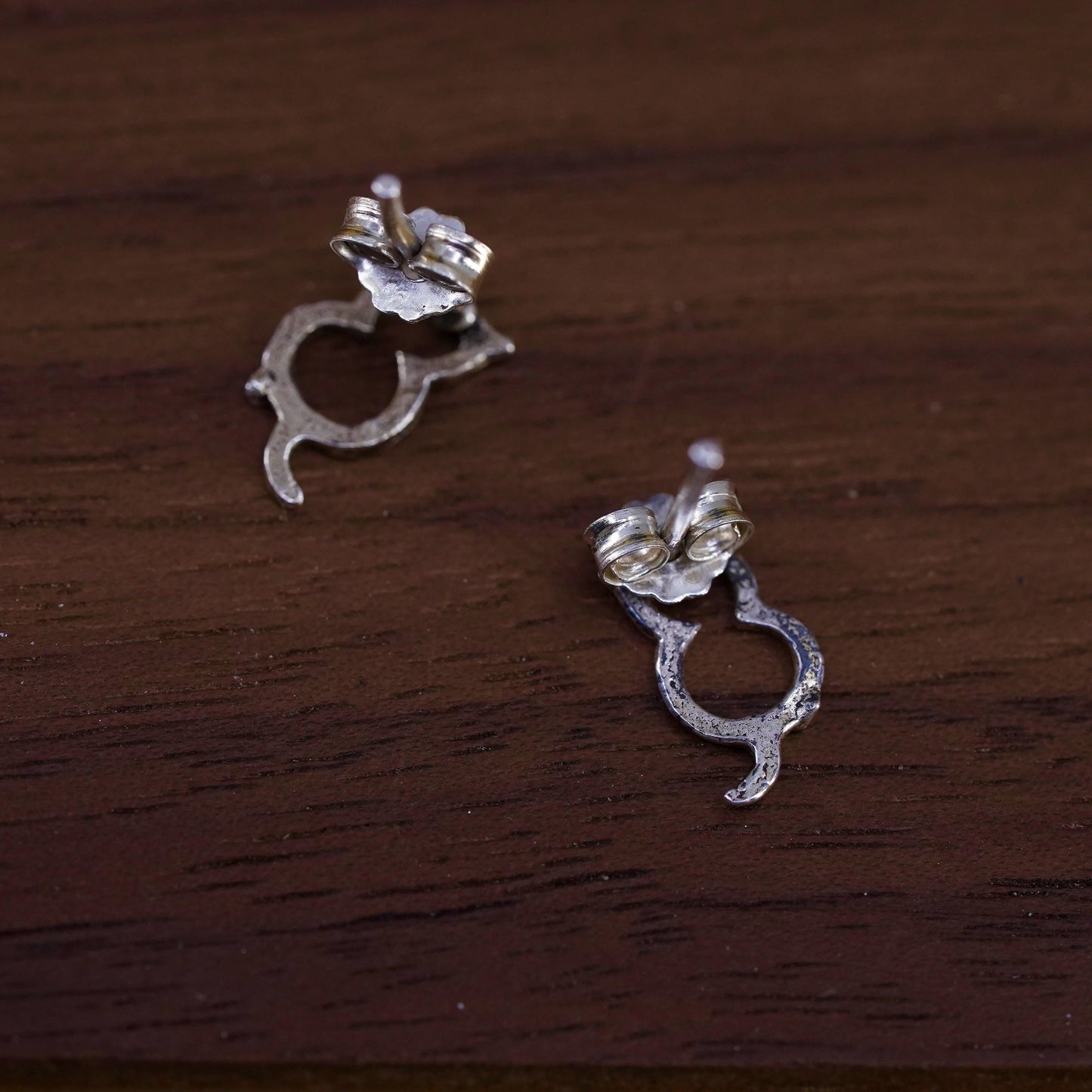 Vintage Sterling silver handmade earrings, 925 cat studs