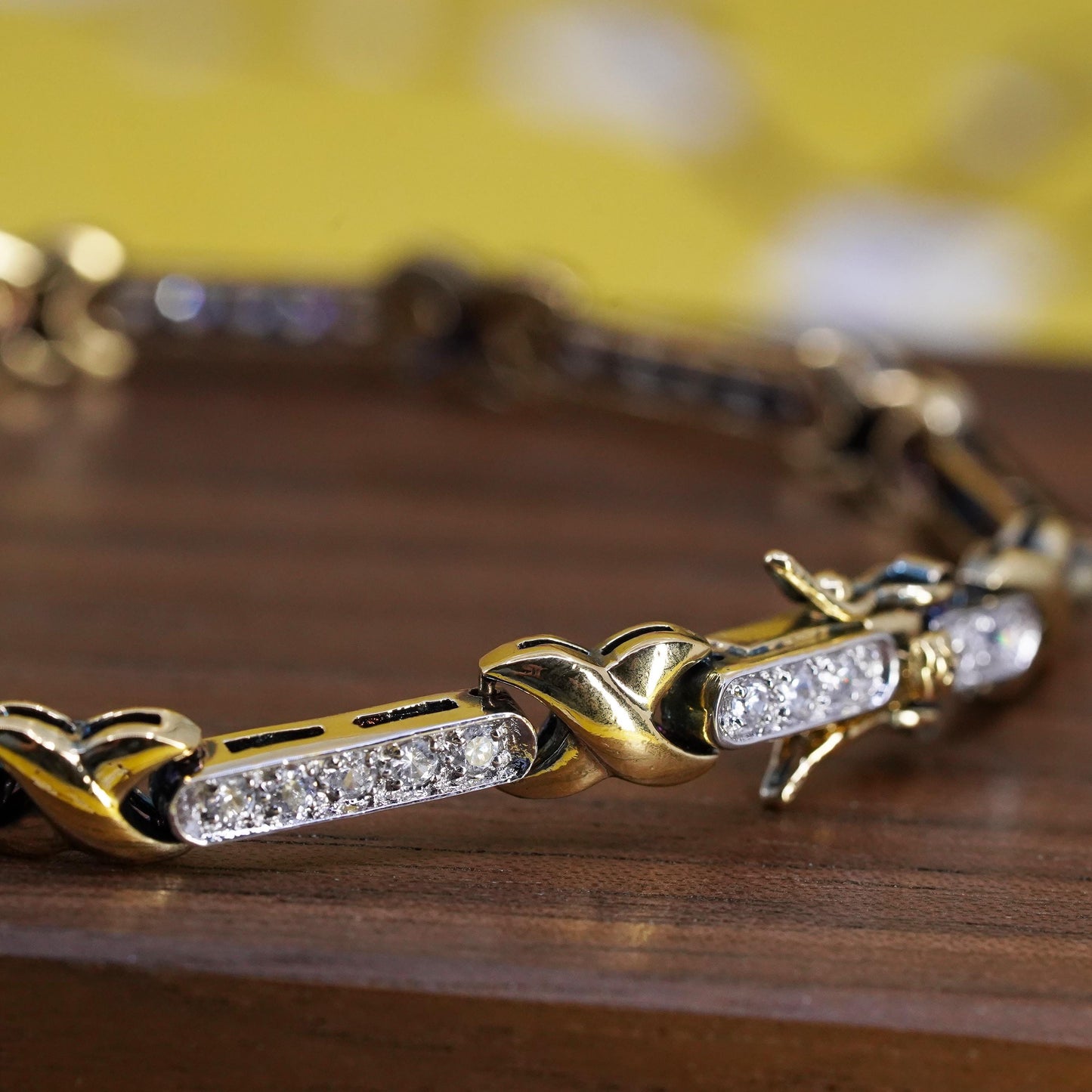 7.25”, vermeil gold over Sterling 925 silver tennis bracelet with cluster cz