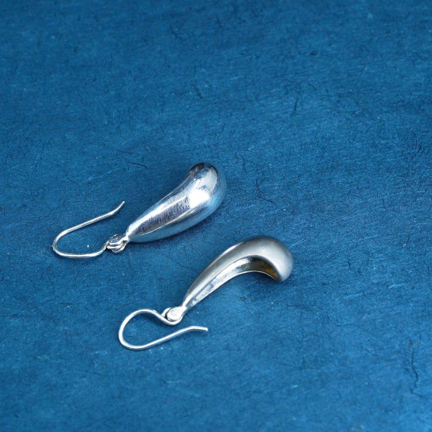 Sterling silver Handmade earrings, 925 folded teardrop Dangles