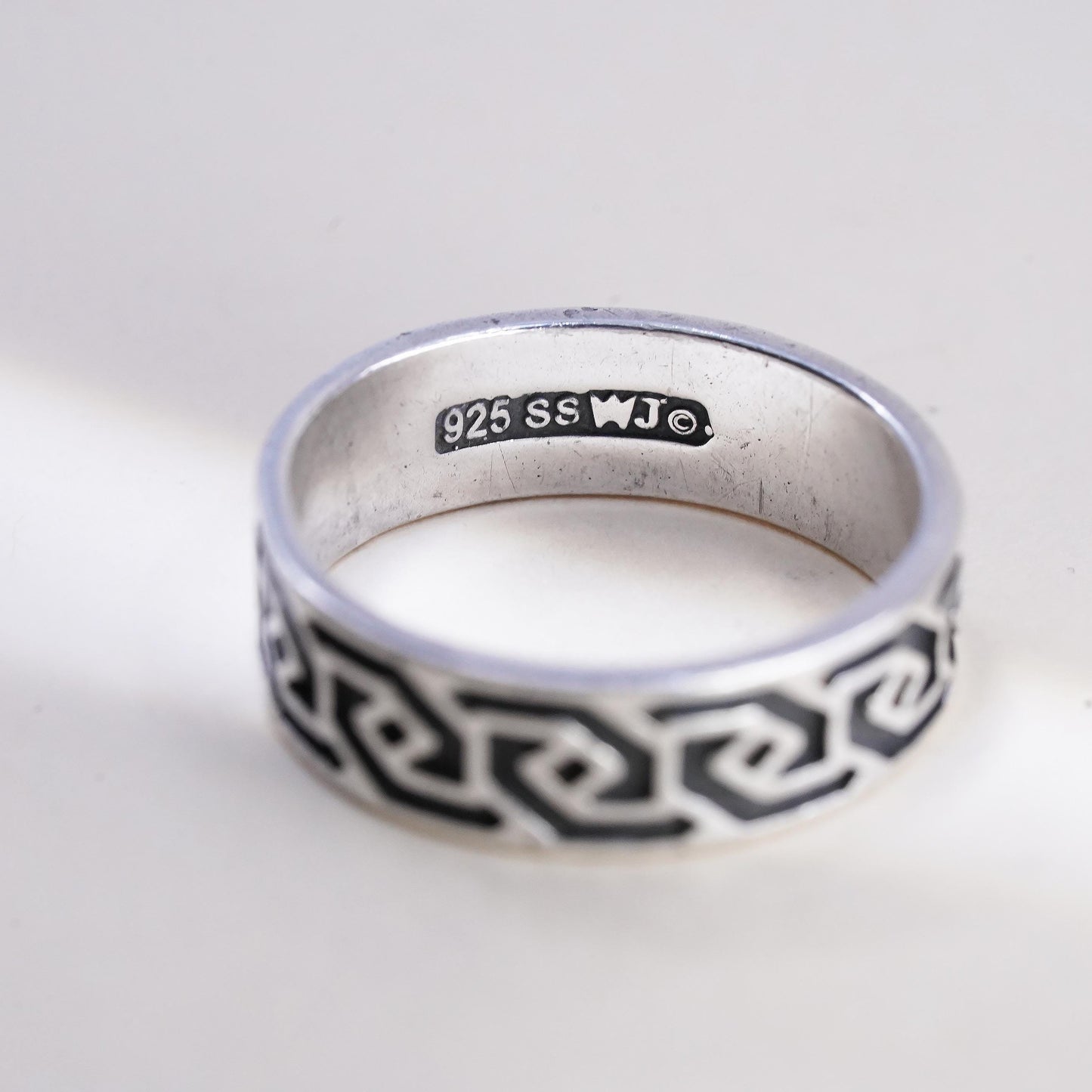 Size 12, Vintage Sterling Silver Signed 925 WJ Waldeck Johnson Tribal Ring Band
