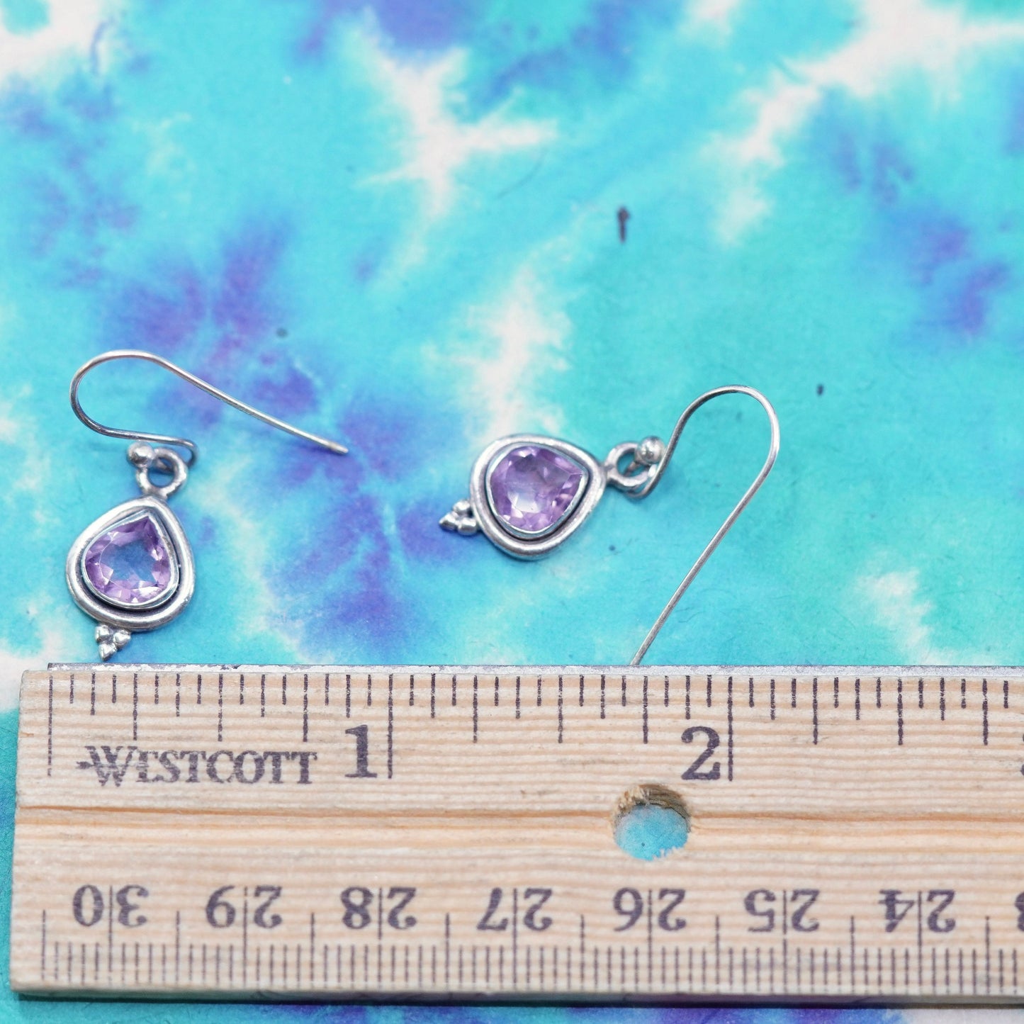 Vintage Sterling 925 silver handmade earrings with teardrop amethyst