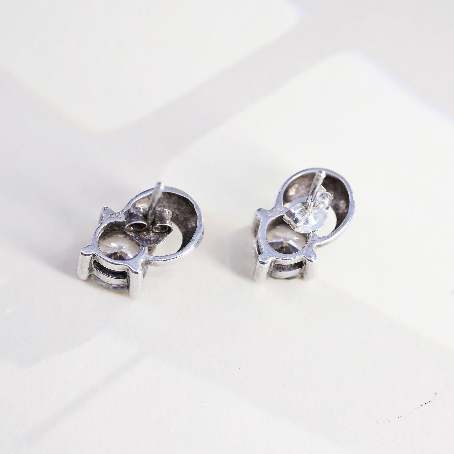 Vintage 925 sterling silver genuine cz studs, fashion minimalist earrings
