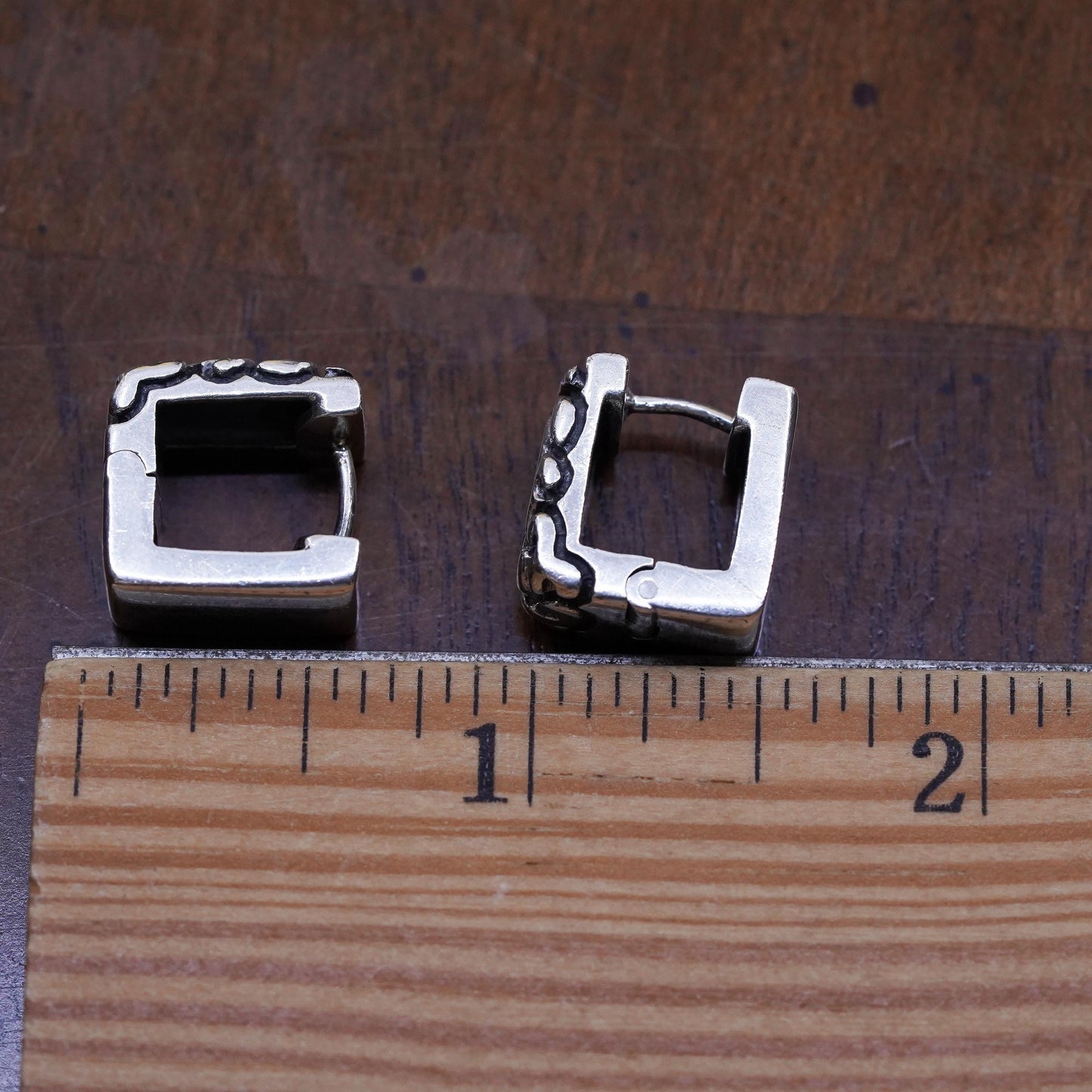 0.5", Zina Sterling silver textured hoop earrings, 925 square huggie studs