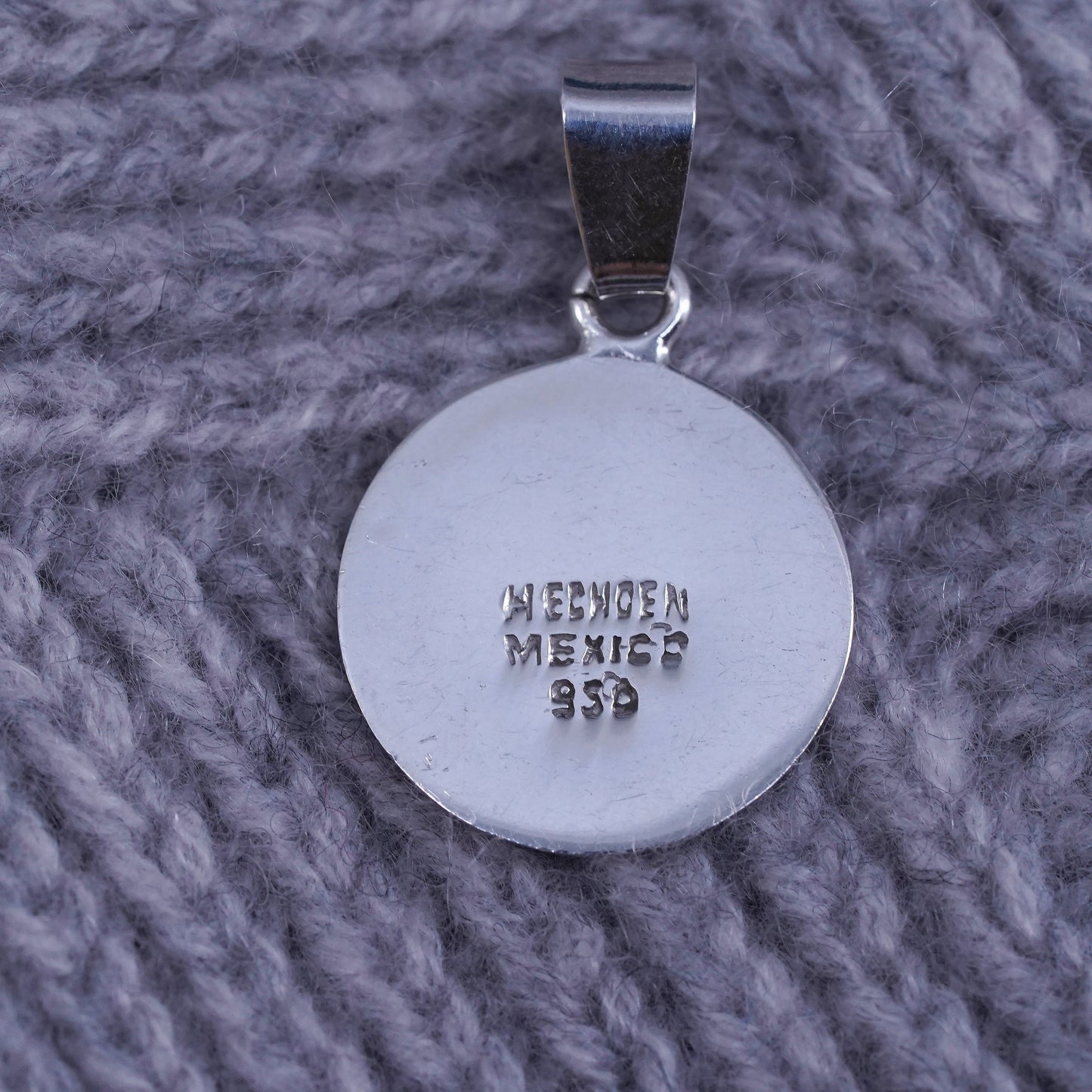 Vintage He Choen Sterling silver handmade pendant, 950 Mayan calendar