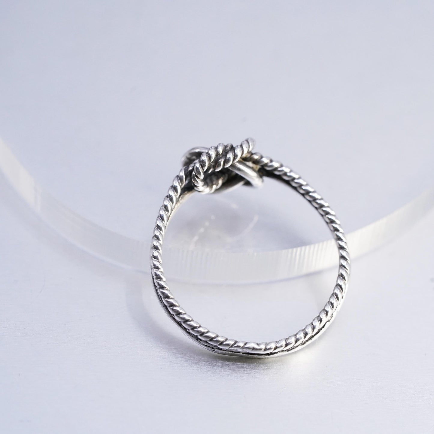 Size 7, vintage Sterling 925 silver handmade ring, textured knotted band