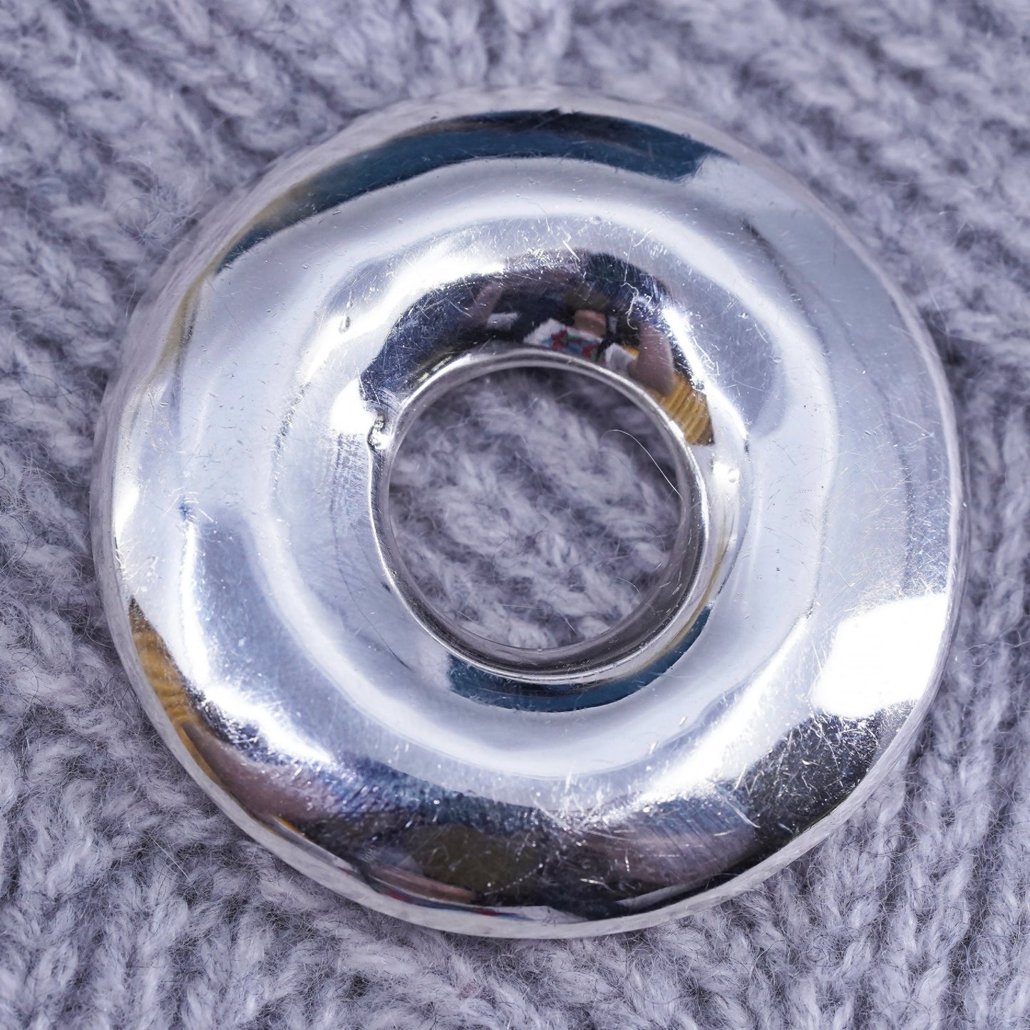 vintage Sterling silver handmade pendant, huge 925 circle