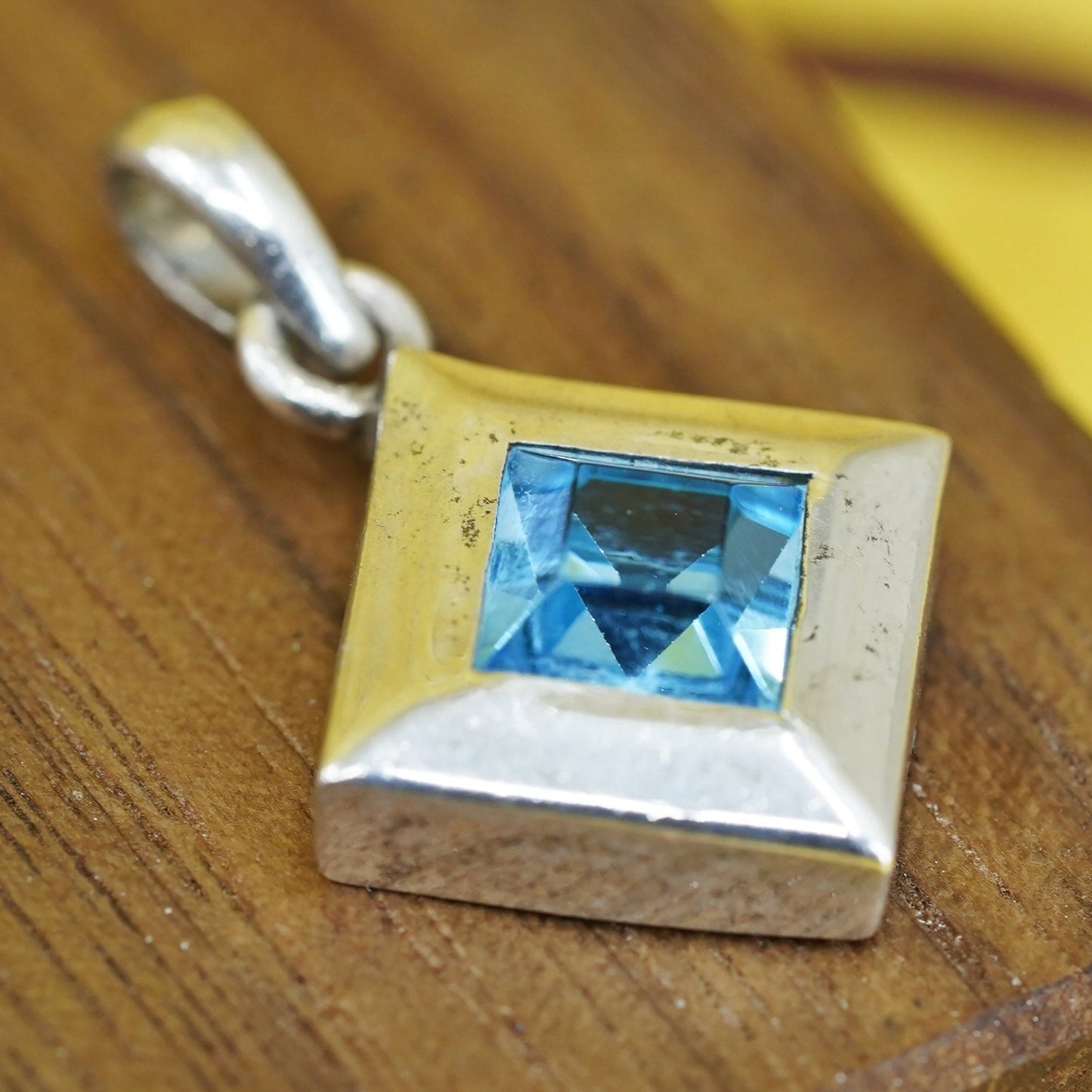 Vintage Sterling silver 925 pendant with blue topaz, stamped 925, cute