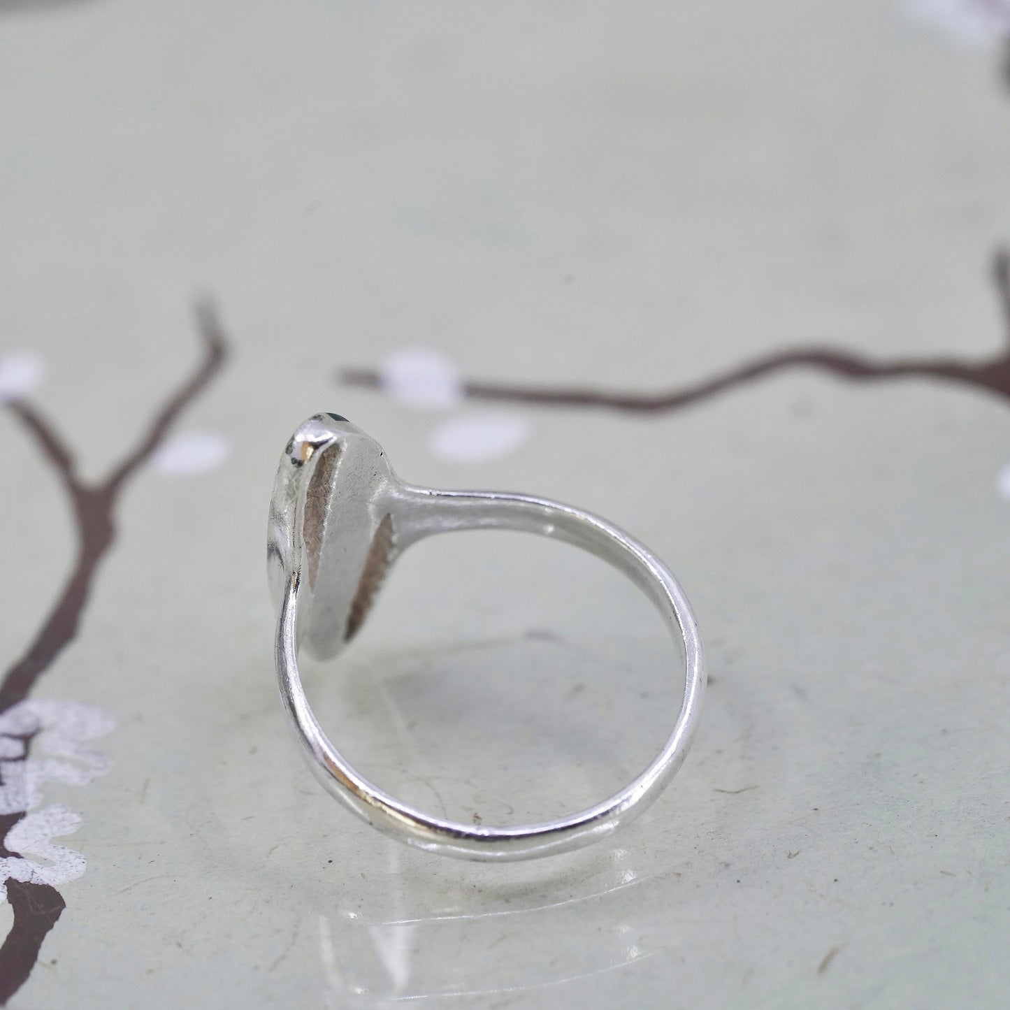 Size 7.75, Sterling silver ring, geometric 925 silver with malachite inlay