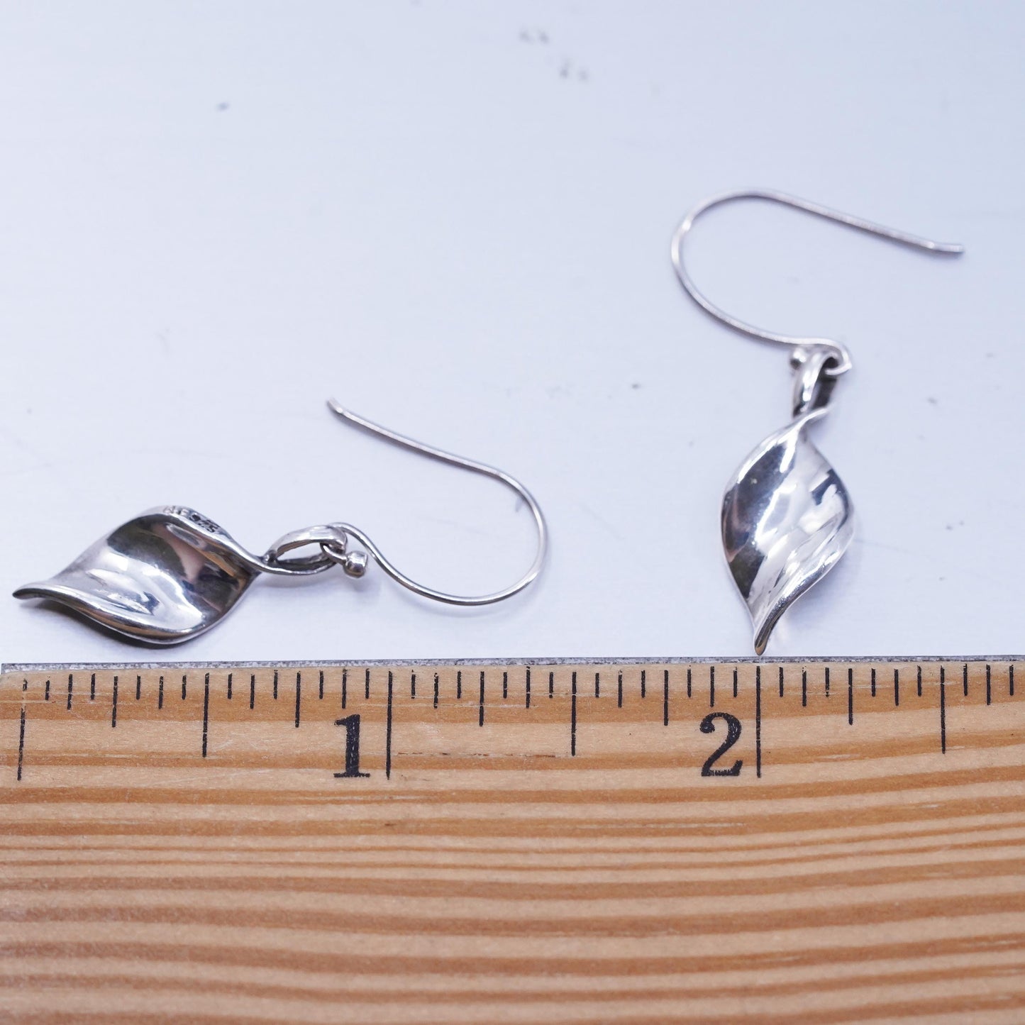 Vintage Sterling 925 silver handmade twisted leaf earrings