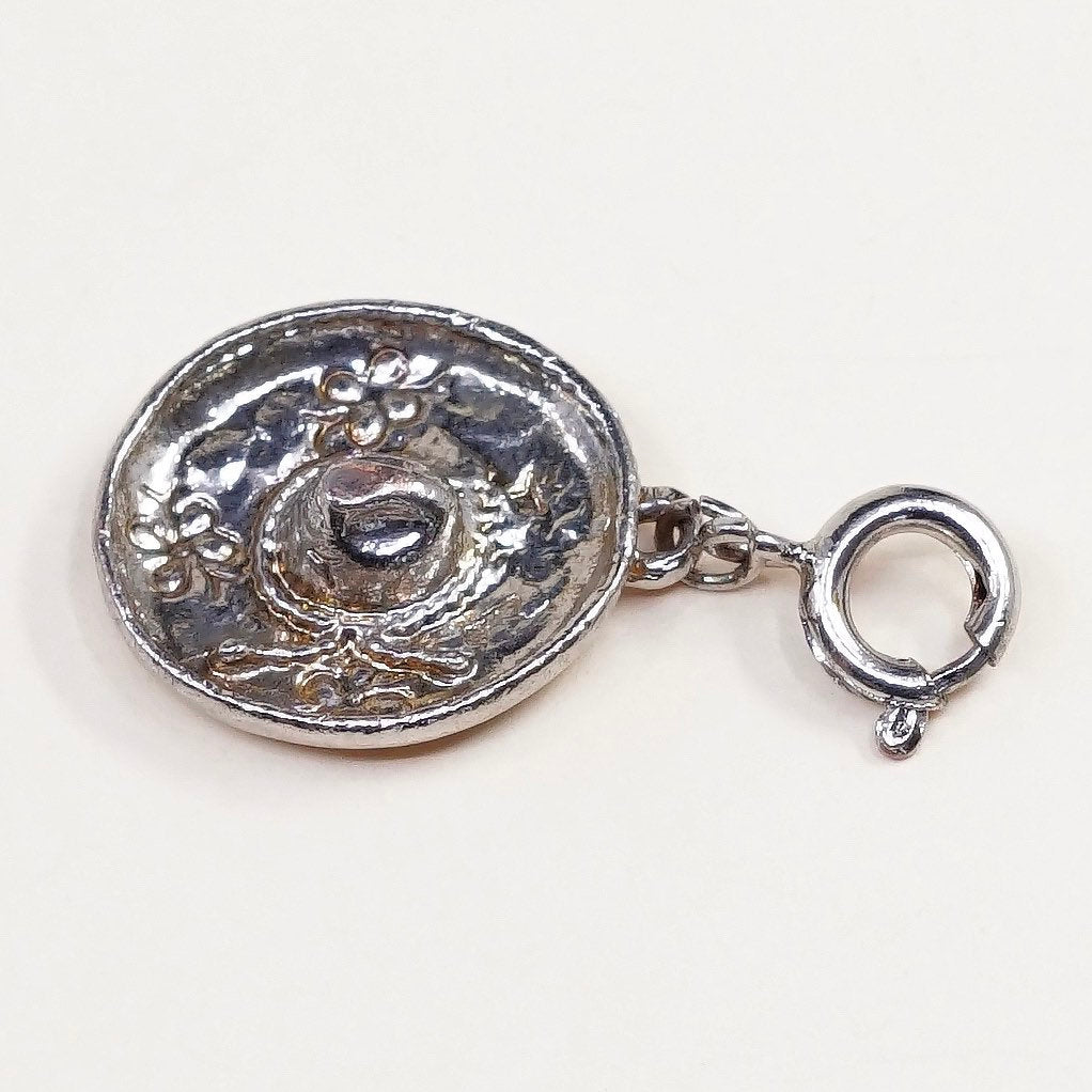 vtg sterling silver handmade pendant,925 Mexico Sombrero Hat charm