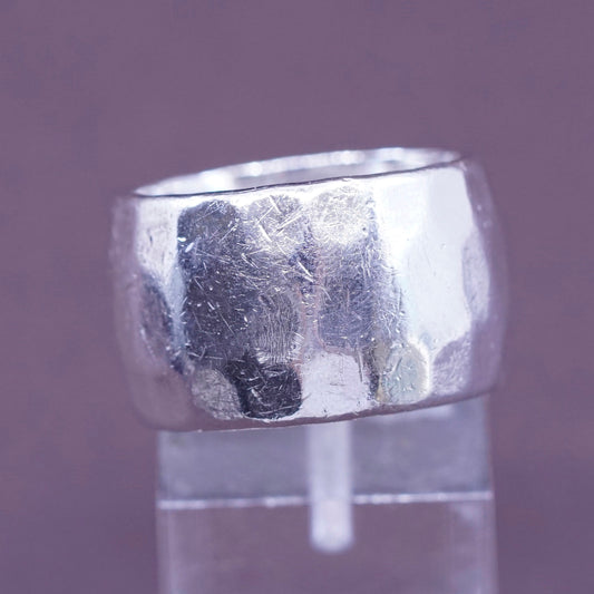 Size 6.75, vintage Sterling silver handmade ring, hammered 925 wide band