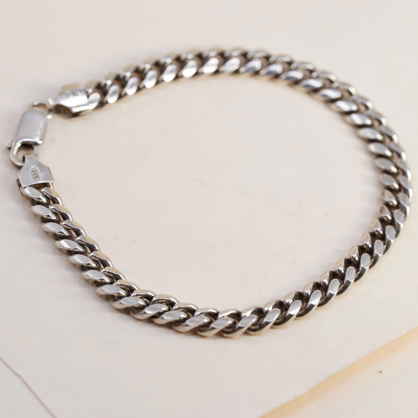 7.75" 6mm, Vintage Italian sterling silver bracelet, 925 bold solid curb chain