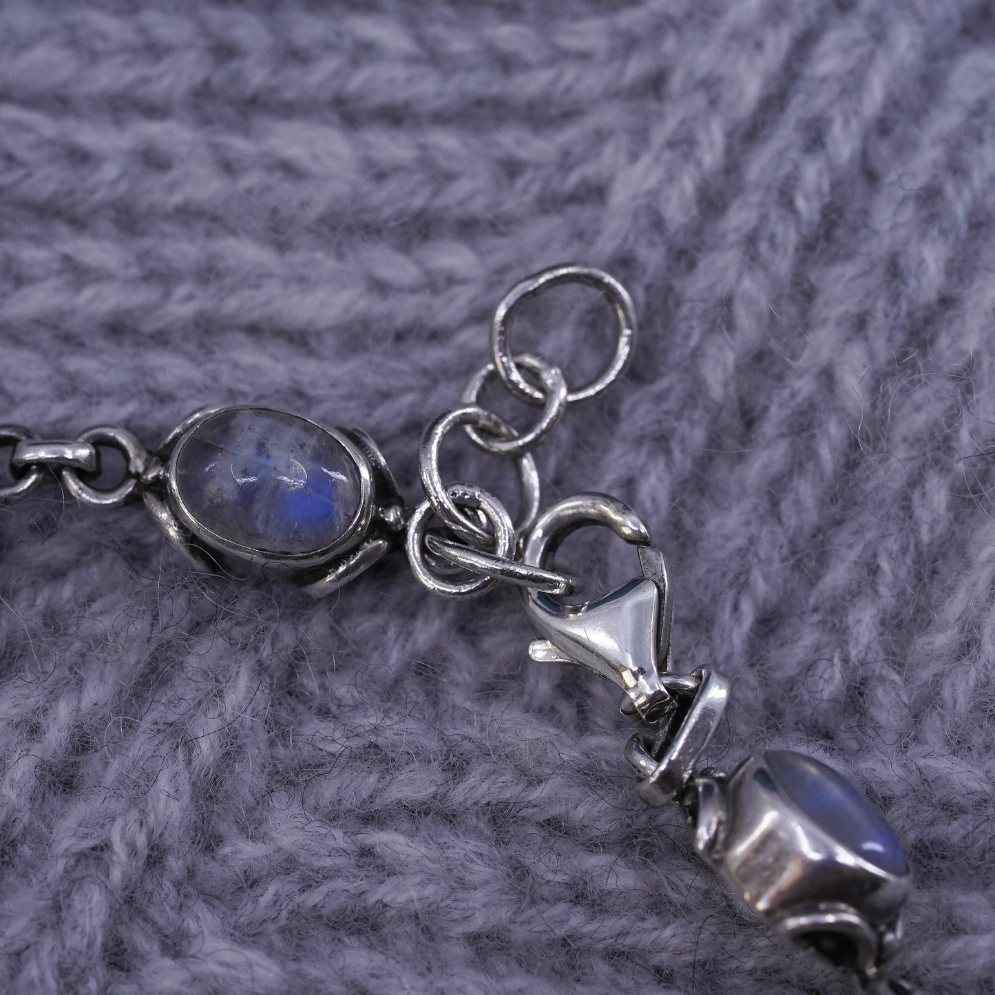 6.5+1", vintage sterling 925 silver handmade bracelet with moonstone