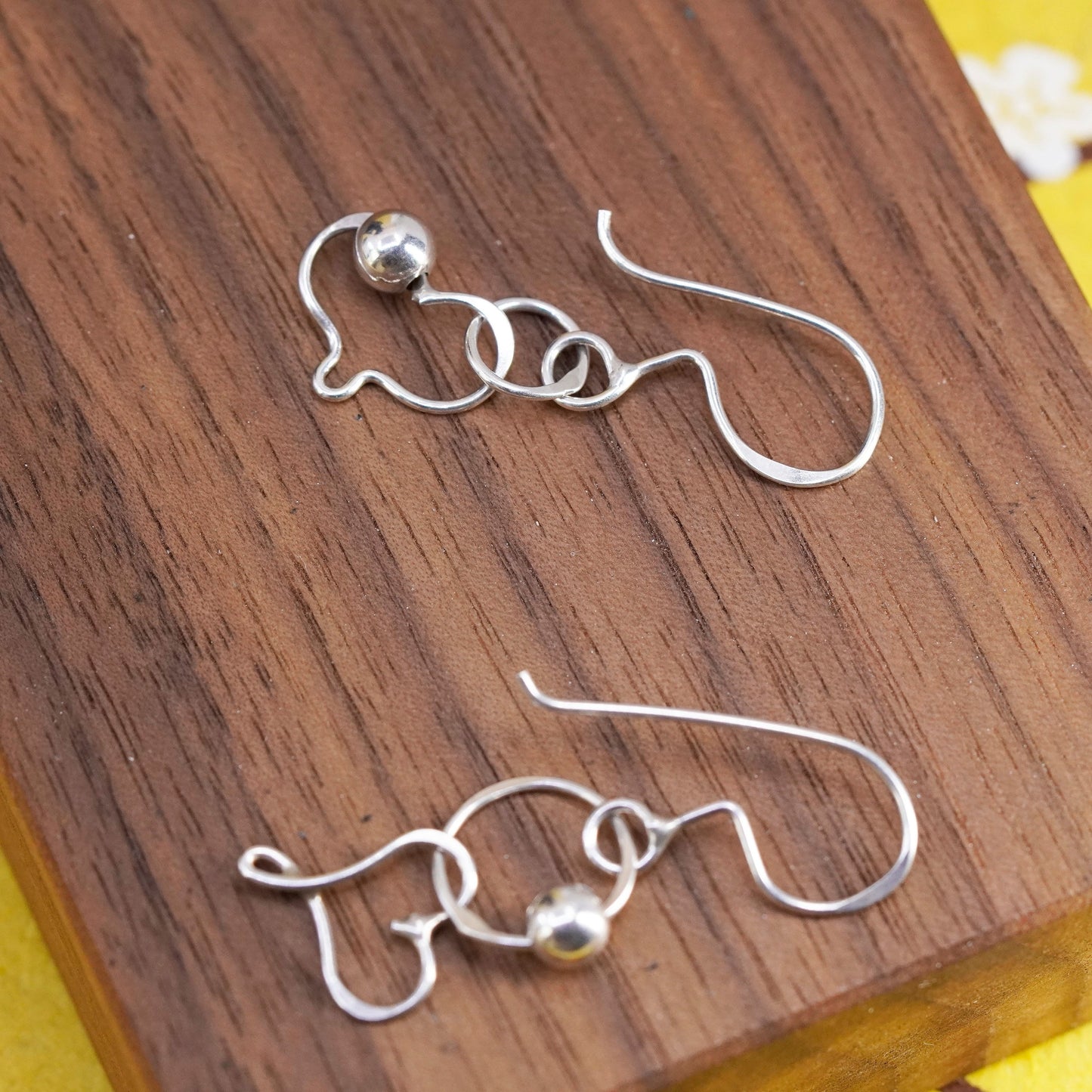 Vintage Sterling silver handmade earrings, 925 heart with beads