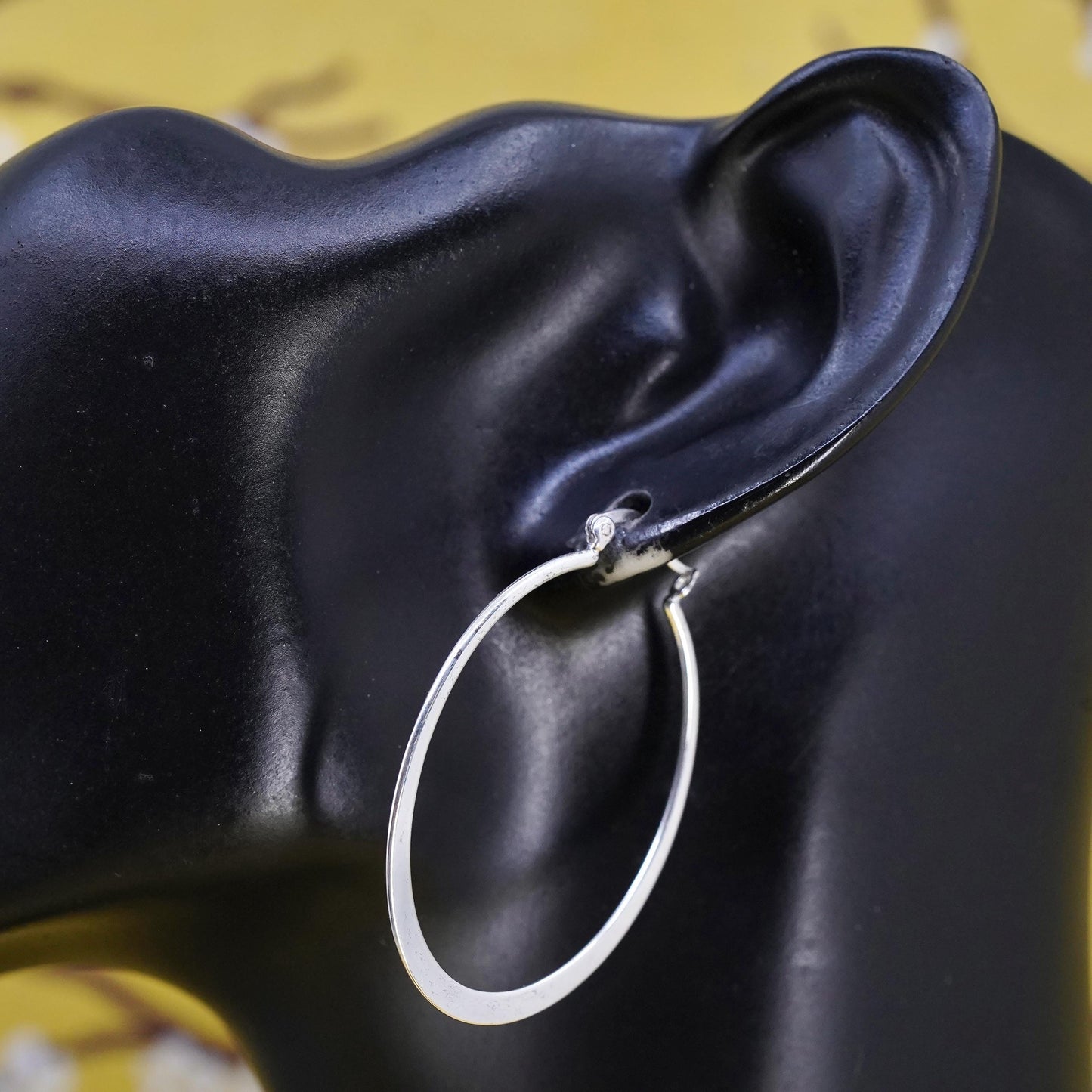1.75", vintage Sterling silver handmade earrings, 925 flatten oval hoops