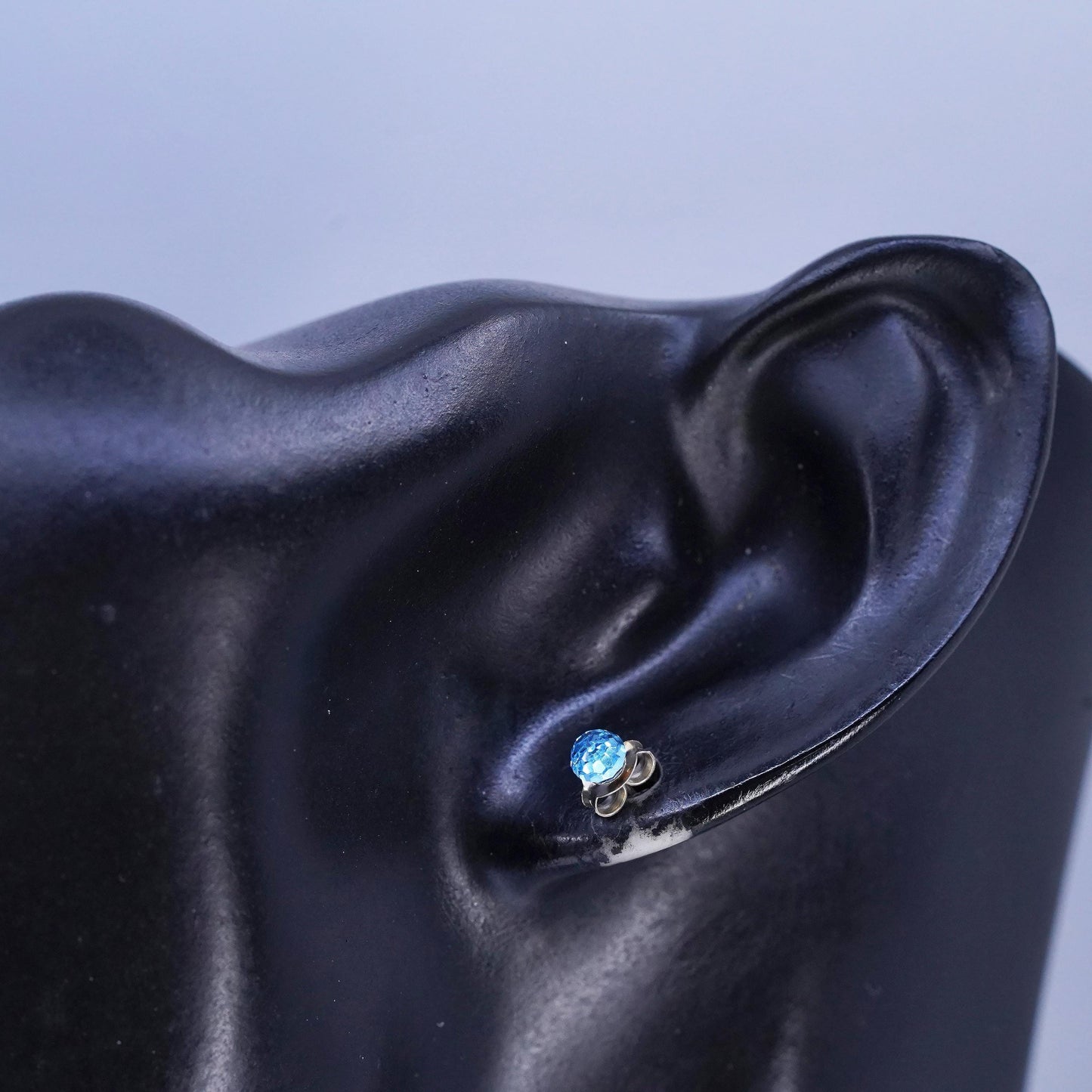 4mm, Vintage Sterling 925 silver handmade earrings, blue crystal studs