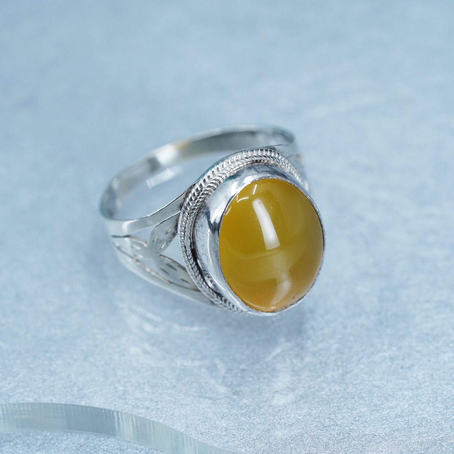 Size 10.25, vintage Mexican sterling 925 silver ring, handmade band w/ citrine